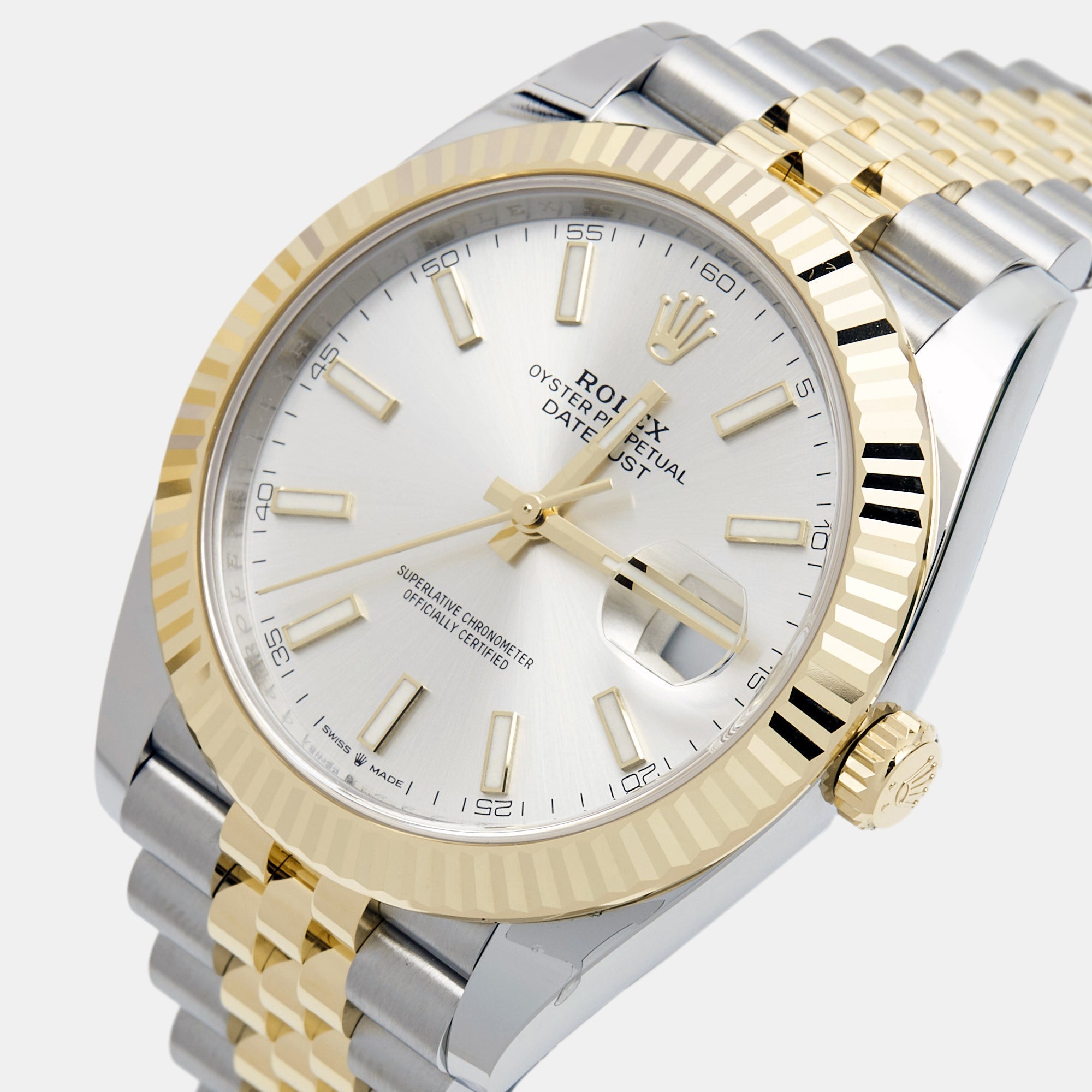 ROLEX Silver 18K Yellow Gold Stainless Steel Datejust M126333-0002 Men's Wristwatch 41 mm