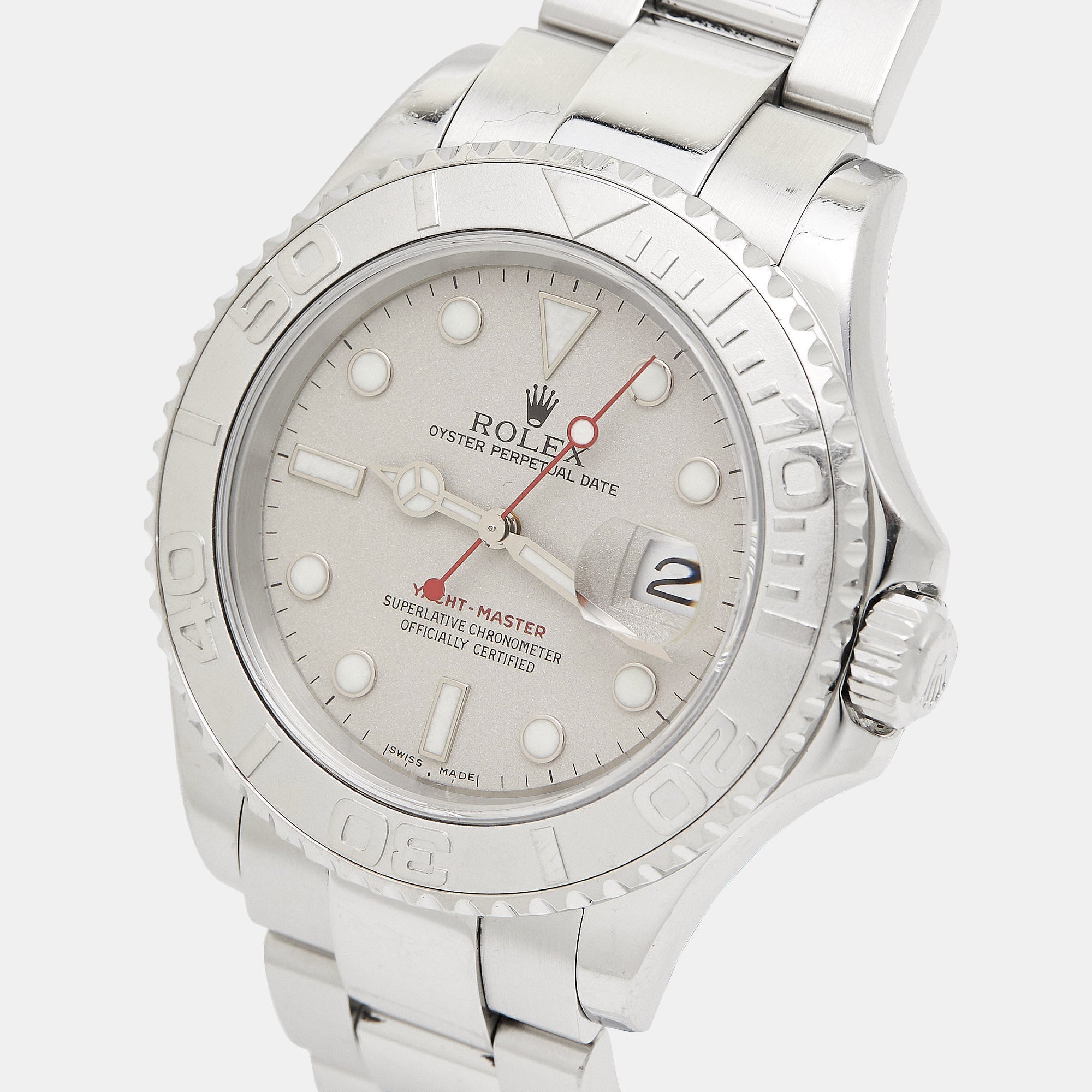 ROLEX Silver Platinum Stainless Steel Yacht-Master 16622 Men's Wristwatch 40 mm