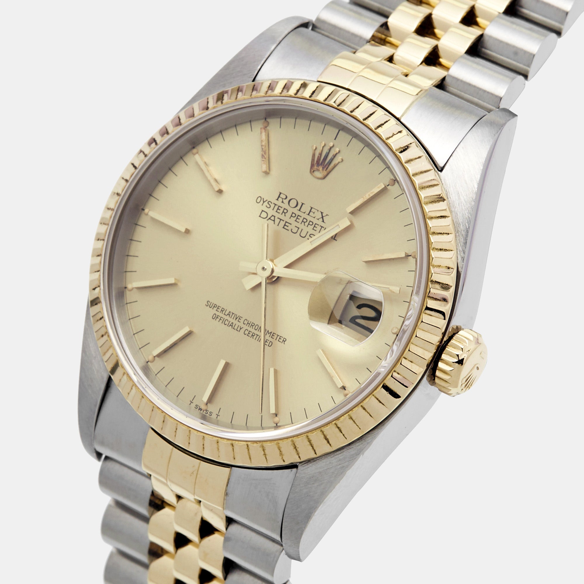 ROLEX Champagne 18k Yellow Gold Stainless Steel Datejust 16233 Men's Wristwatch 36 mm