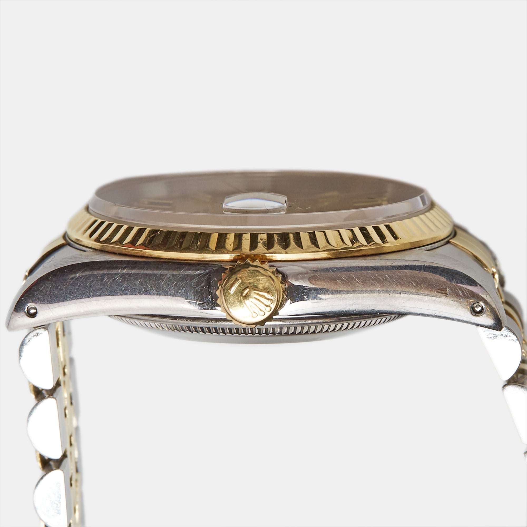 ROLEX Champagne 18k Yellow Gold Stainless Steel Datejust 16233 Men's Wristwatch 36 mm