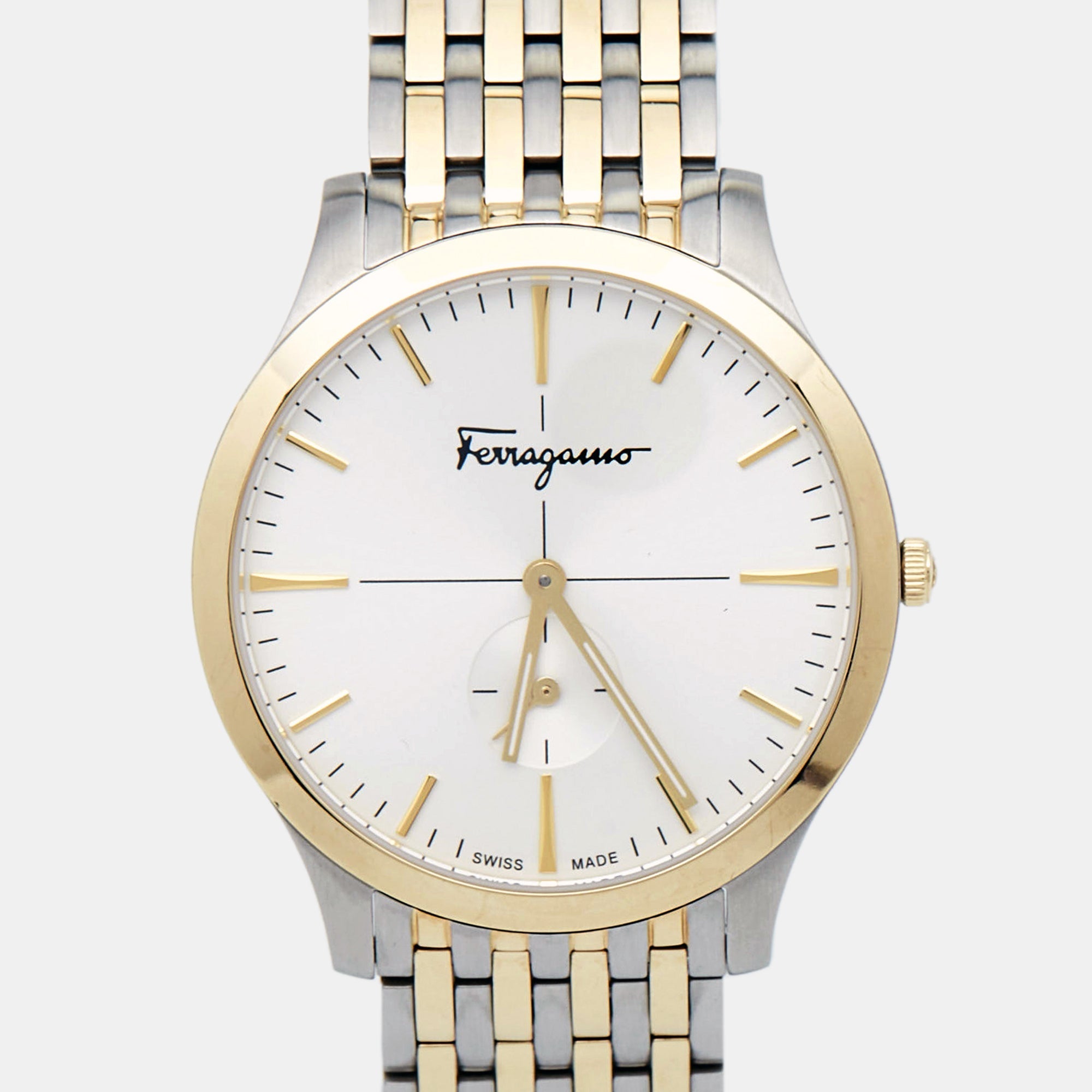 SALVATORE FERRAGAMO Silver Two-Tone Stainless Steel Slim SFDE00418 Men's Wristwatch 40 mm