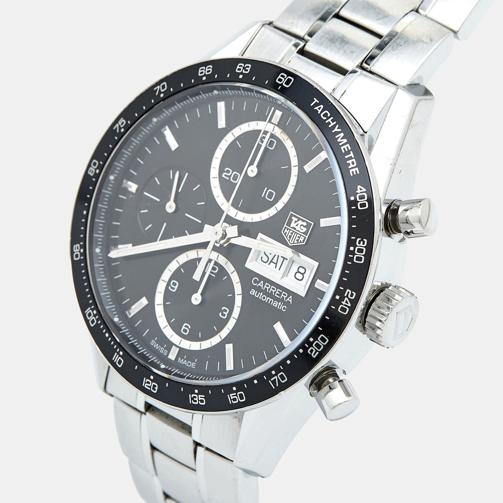 TAG HEUER Black Stainless Steel Juan Manual Fangio Edition Carrera CV201AG.BA0725 Men's Wristwatch 41 mm