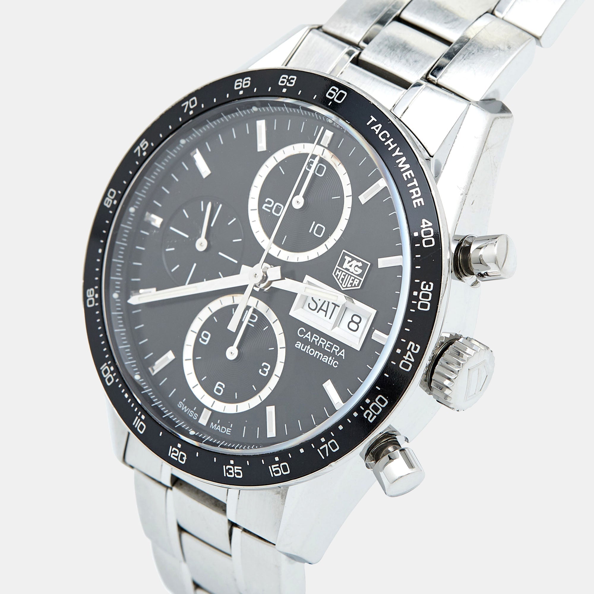 TAG HEUER Black Stainless Steel Juan Manual Fangio Edition Carrera CV201AG.BA0725 Men's Wristwatch 41 mm