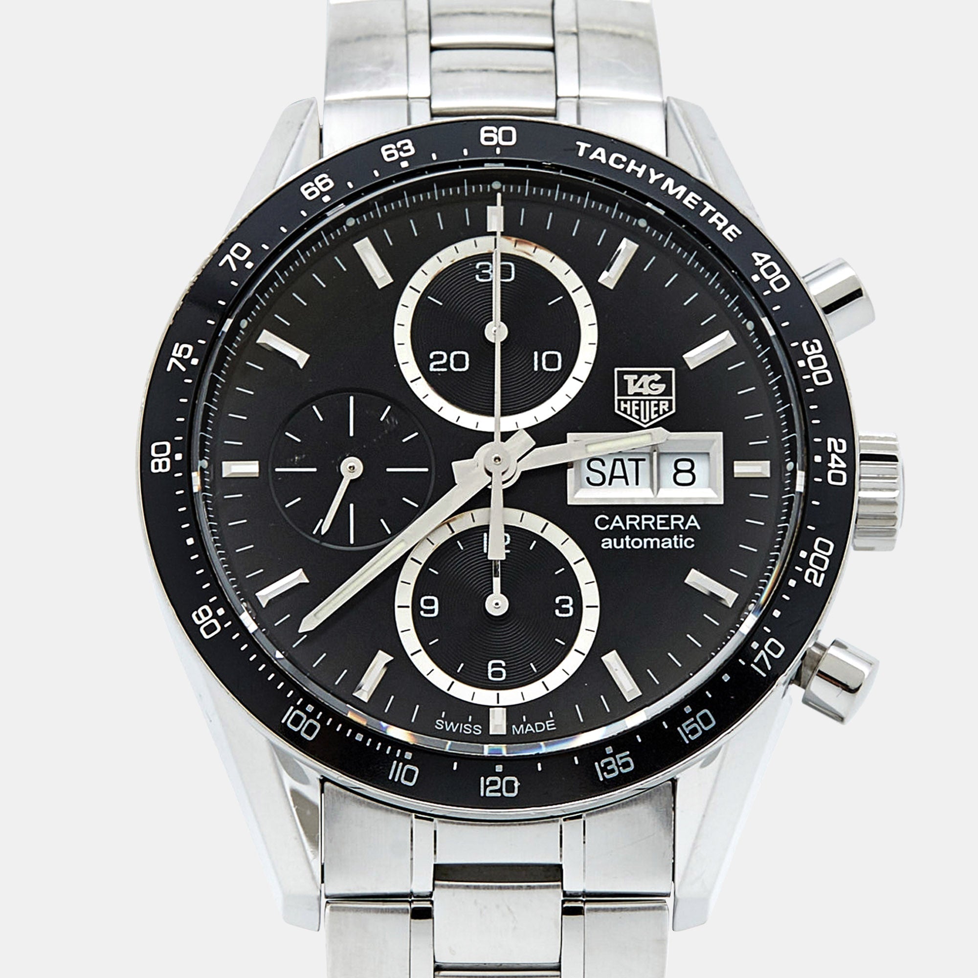TAG HEUER Black Stainless Steel Juan Manual Fangio Edition Carrera CV201AG.BA0725 Men's Wristwatch 41 mm