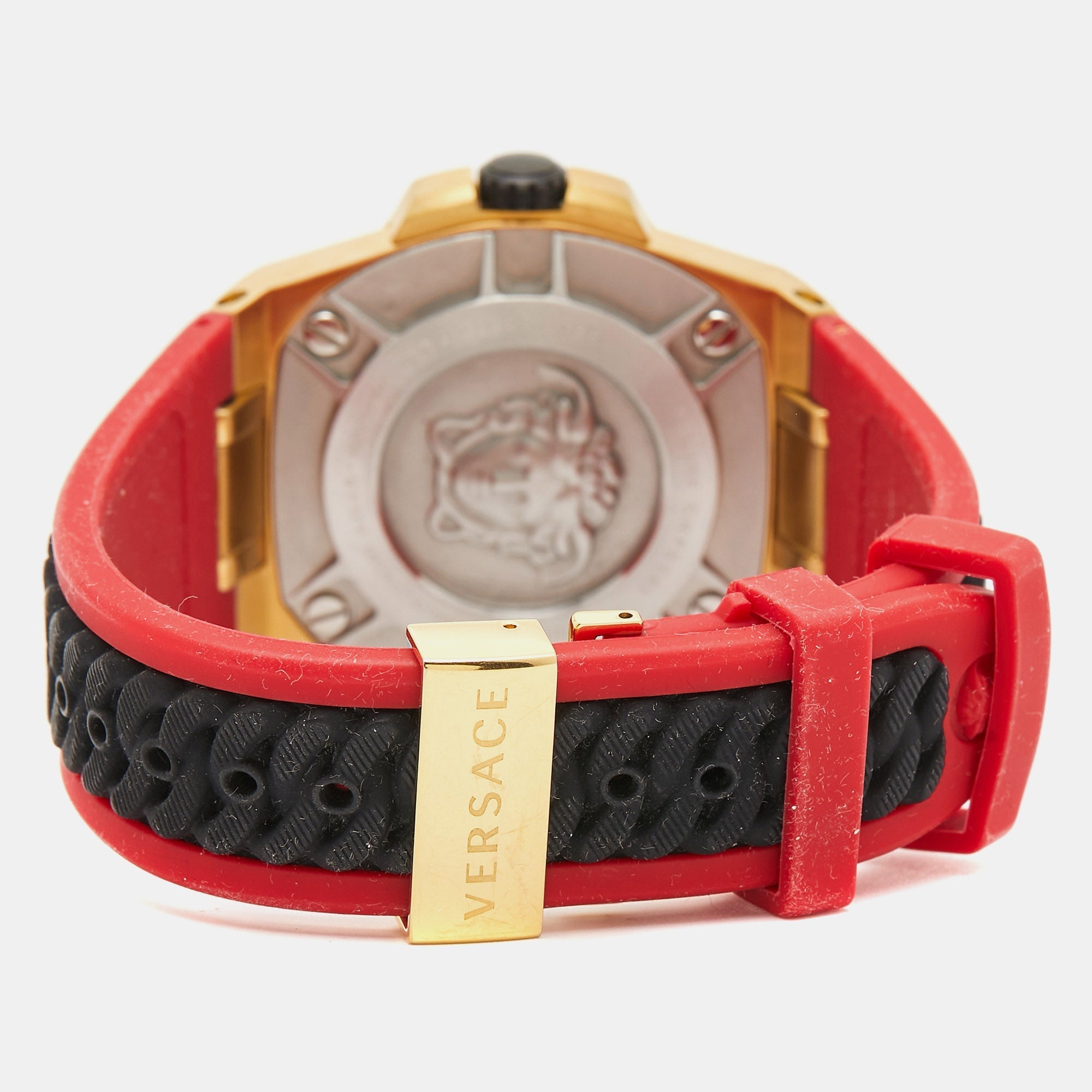VERSACE Black Gold PVD Coated Stainless Steel Rubber Chain Reaction VEDY00319 Men's Wristwatch 45 mm