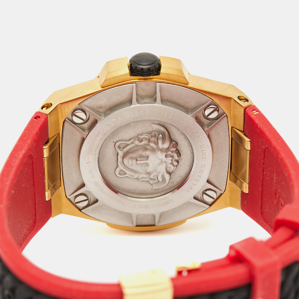 VERSACE Black Gold PVD Coated Stainless Steel Rubber Chain Reaction VEDY00319 Men's Wristwatch 45 mm