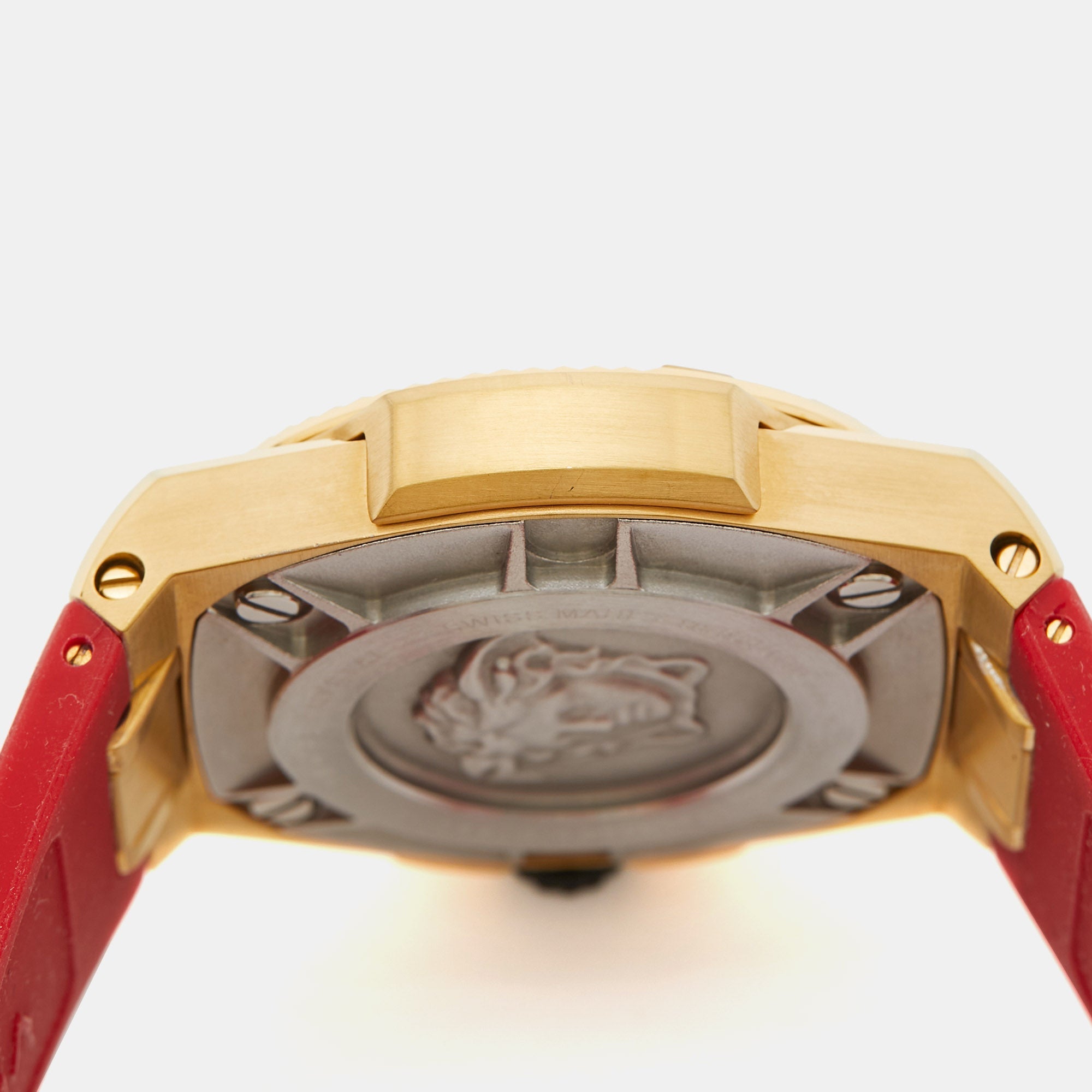 VERSACE Black Gold PVD Coated Stainless Steel Rubber Chain Reaction VEDY00319 Men's Wristwatch 45 mm