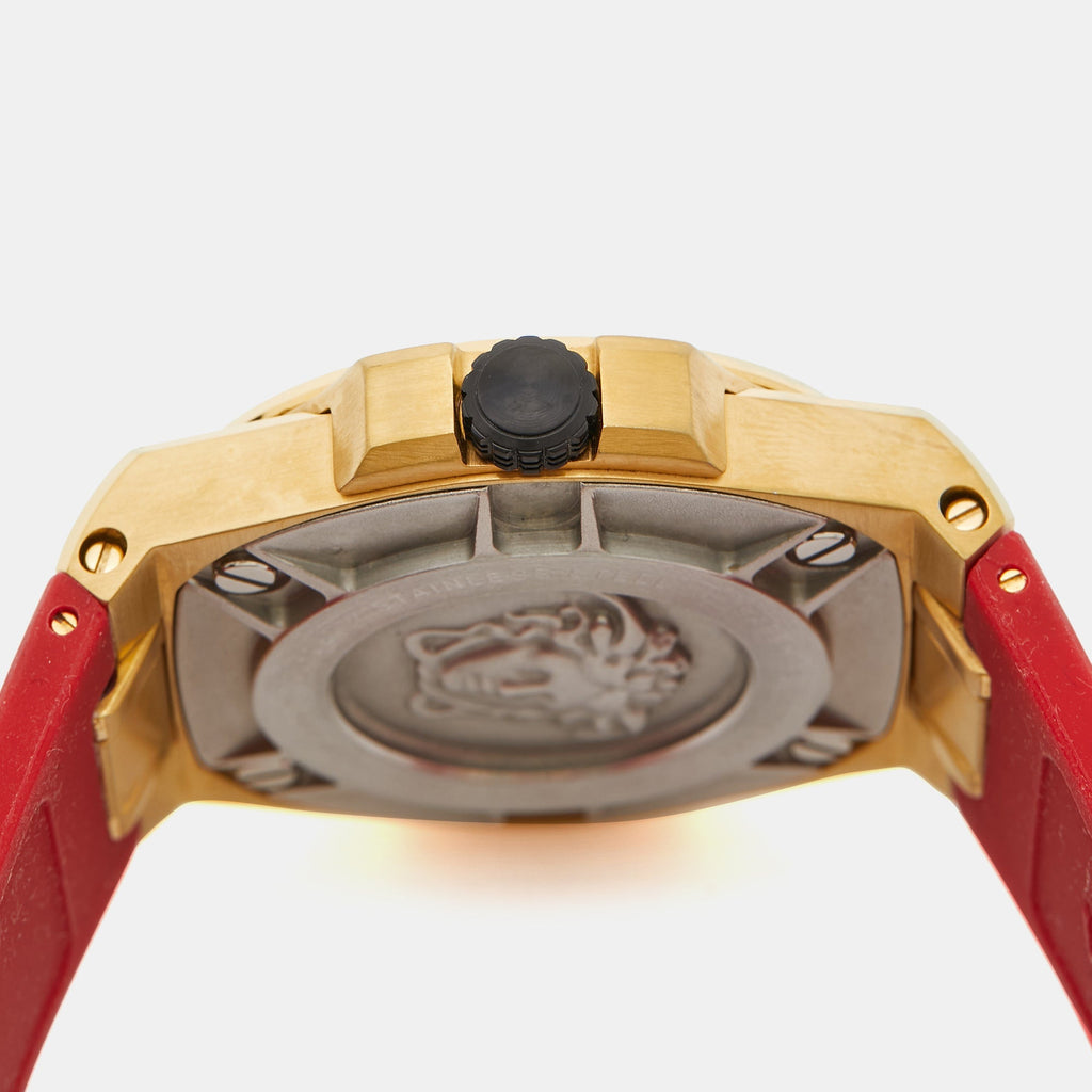 VERSACE Black Gold PVD Coated Stainless Steel Rubber Chain Reaction VEDY00319 Men's Wristwatch 45 mm