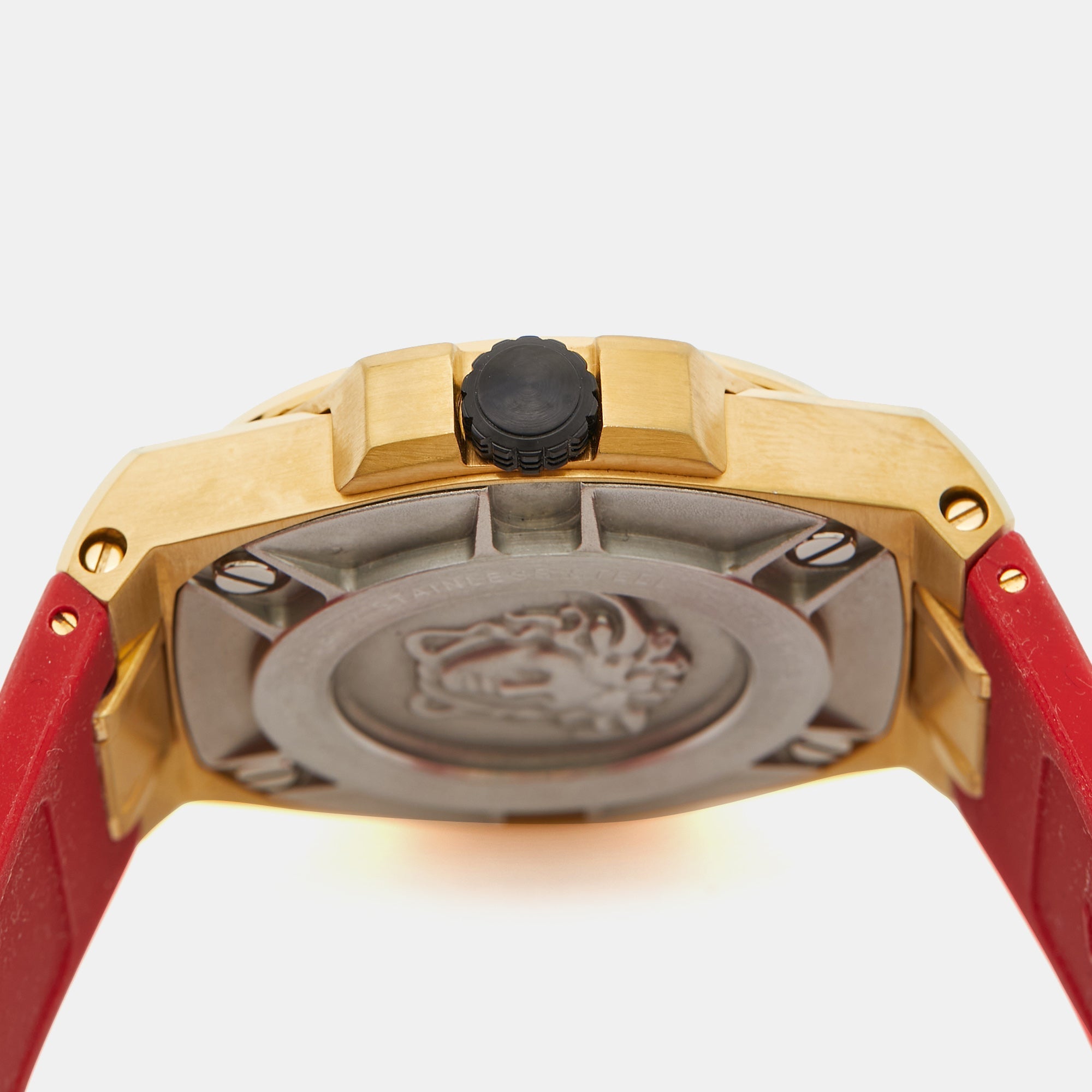VERSACE Black Gold PVD Coated Stainless Steel Rubber Chain Reaction VEDY00319 Men's Wristwatch 45 mm
