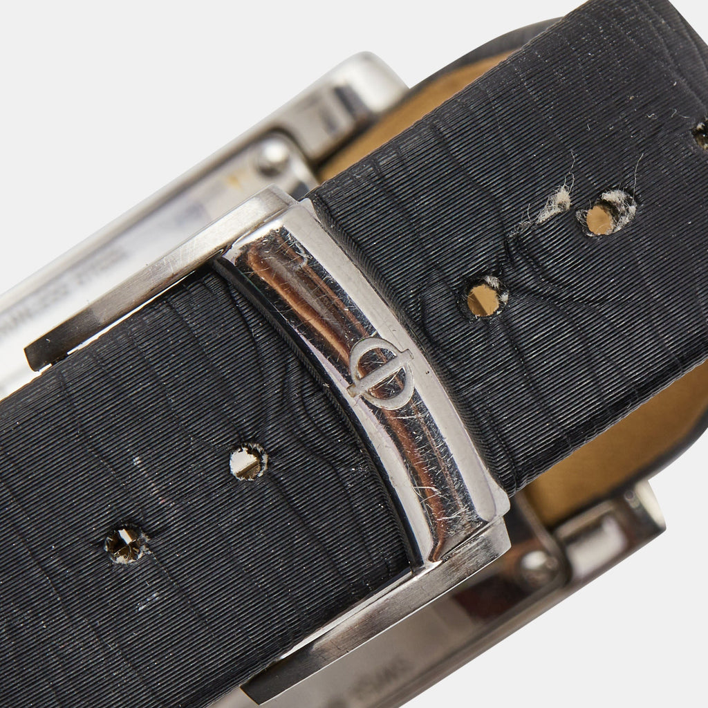 BAUME & MERCIER Grey Stainless Steel Leather Diamond Hampton 65694 Women's Wristwatch 27 mm