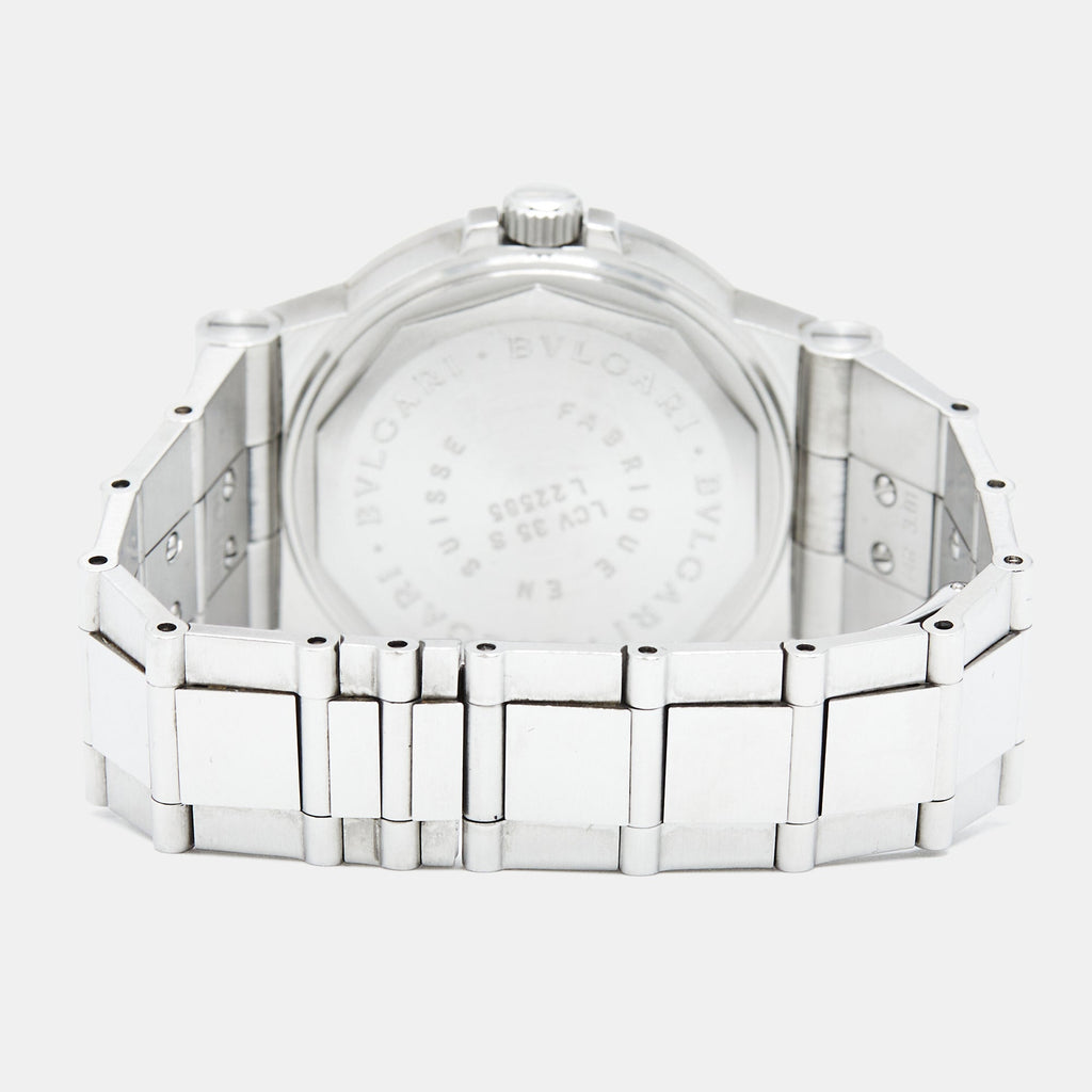 BVLGARI White Stainless Steel Diagono LCV35S Men's Wristwatch 35 mm