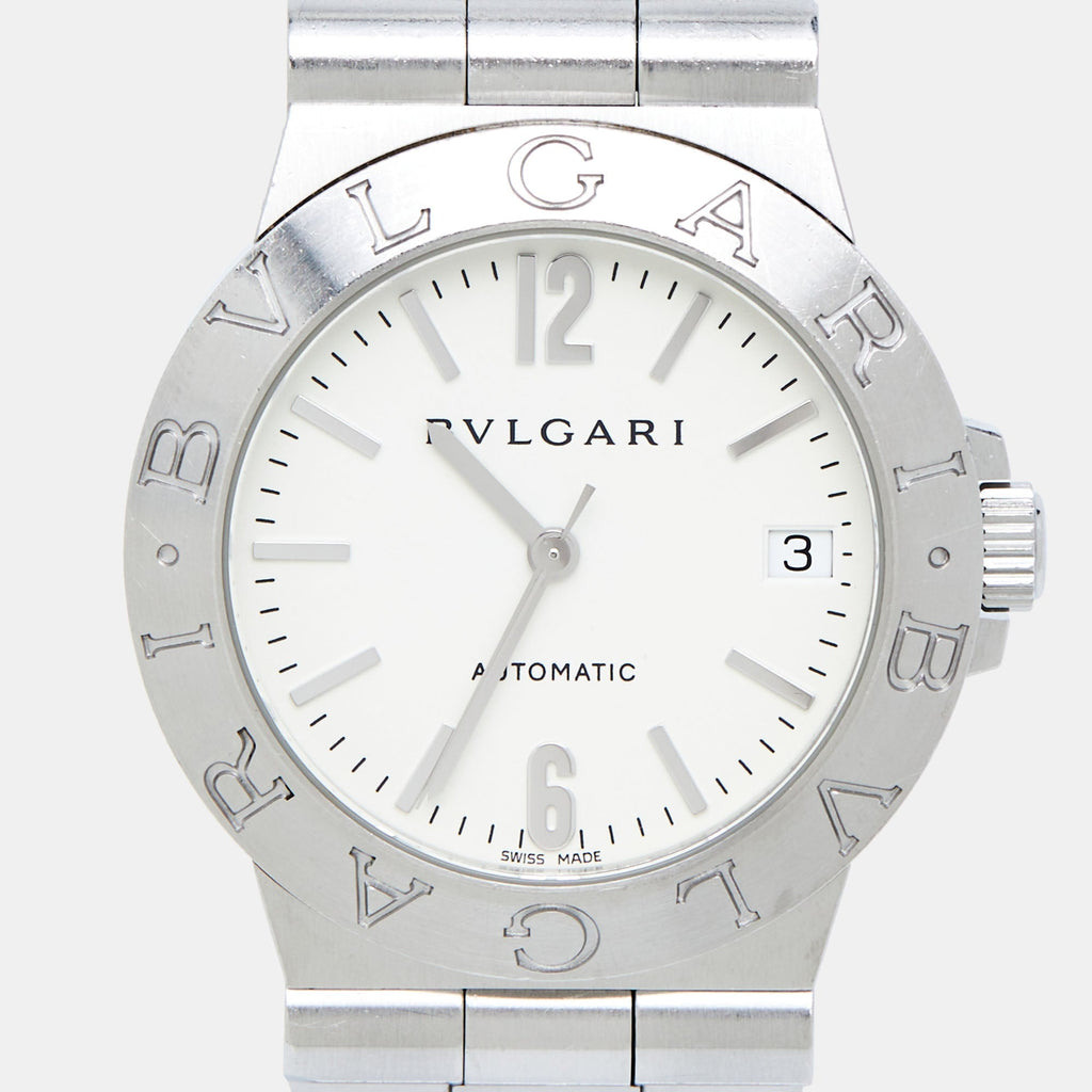 BVLGARI White Stainless Steel Diagono LCV35S Men's Wristwatch 35 mm