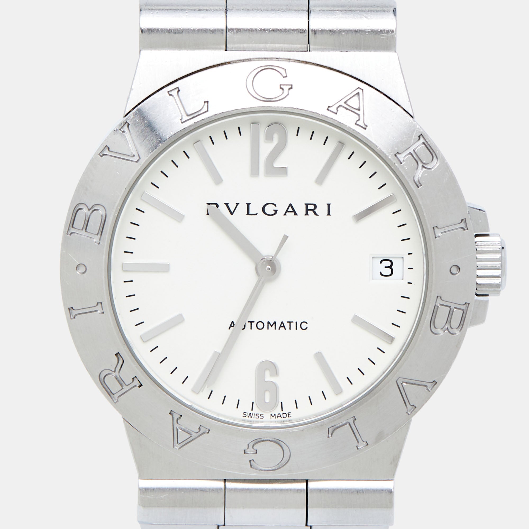 BVLGARI White Stainless Steel Diagono LCV35S Men's Wristwatch 35 mm