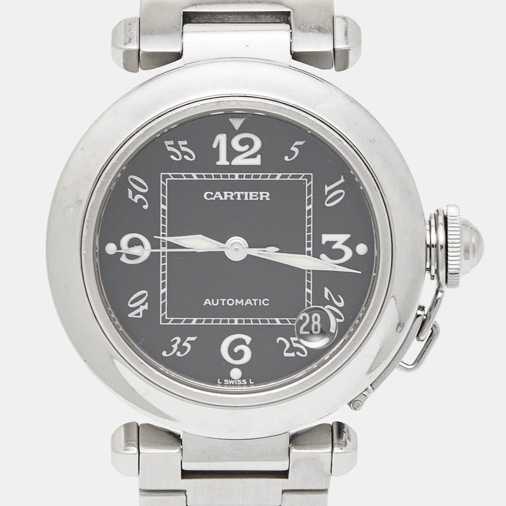 CARTIER Black Stainless Steel Pasha C de  W31043M7 Women's Wristwatch 35 mm