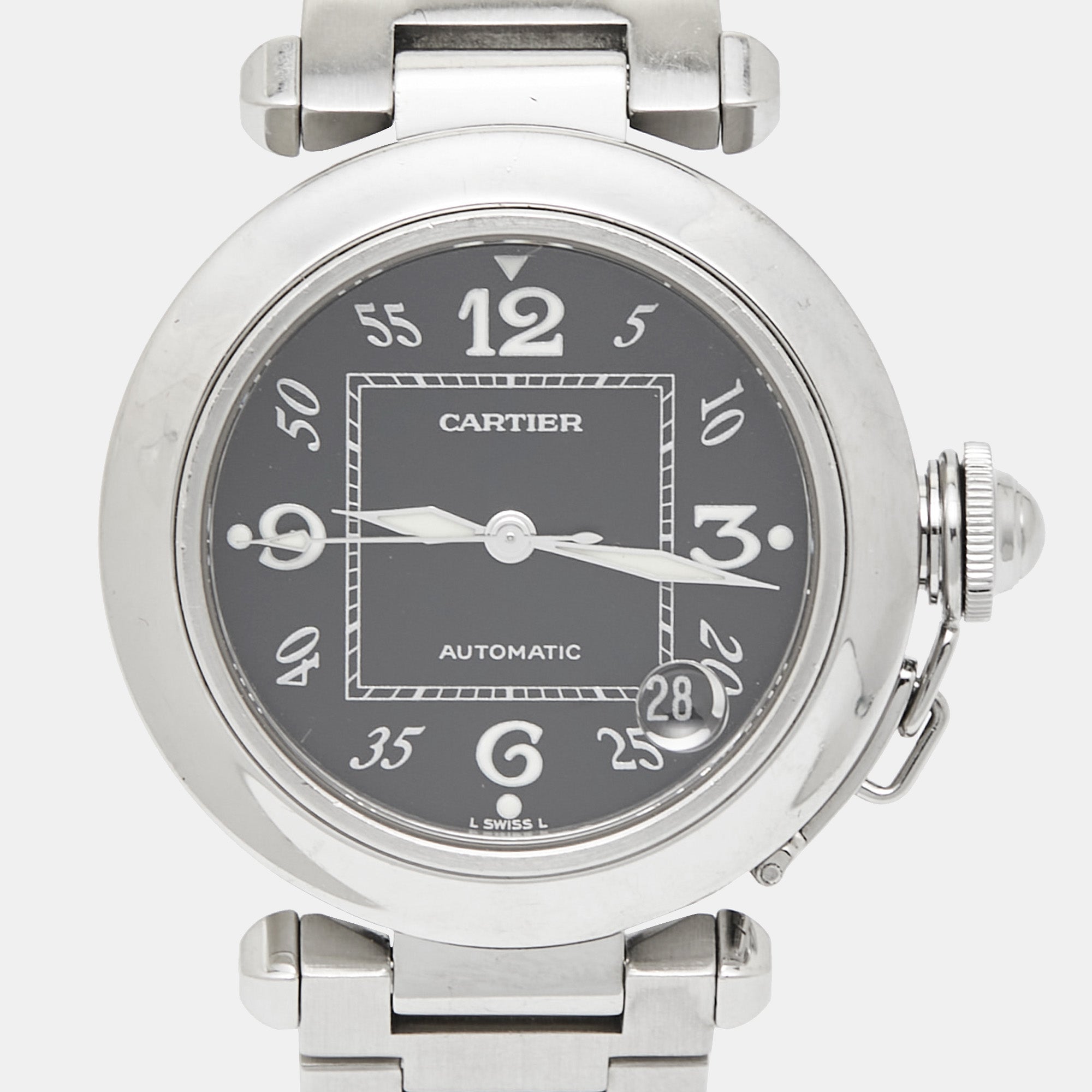 CARTIER Black Stainless Steel Pasha C de  W31043M7 Women's Wristwatch 35 mm