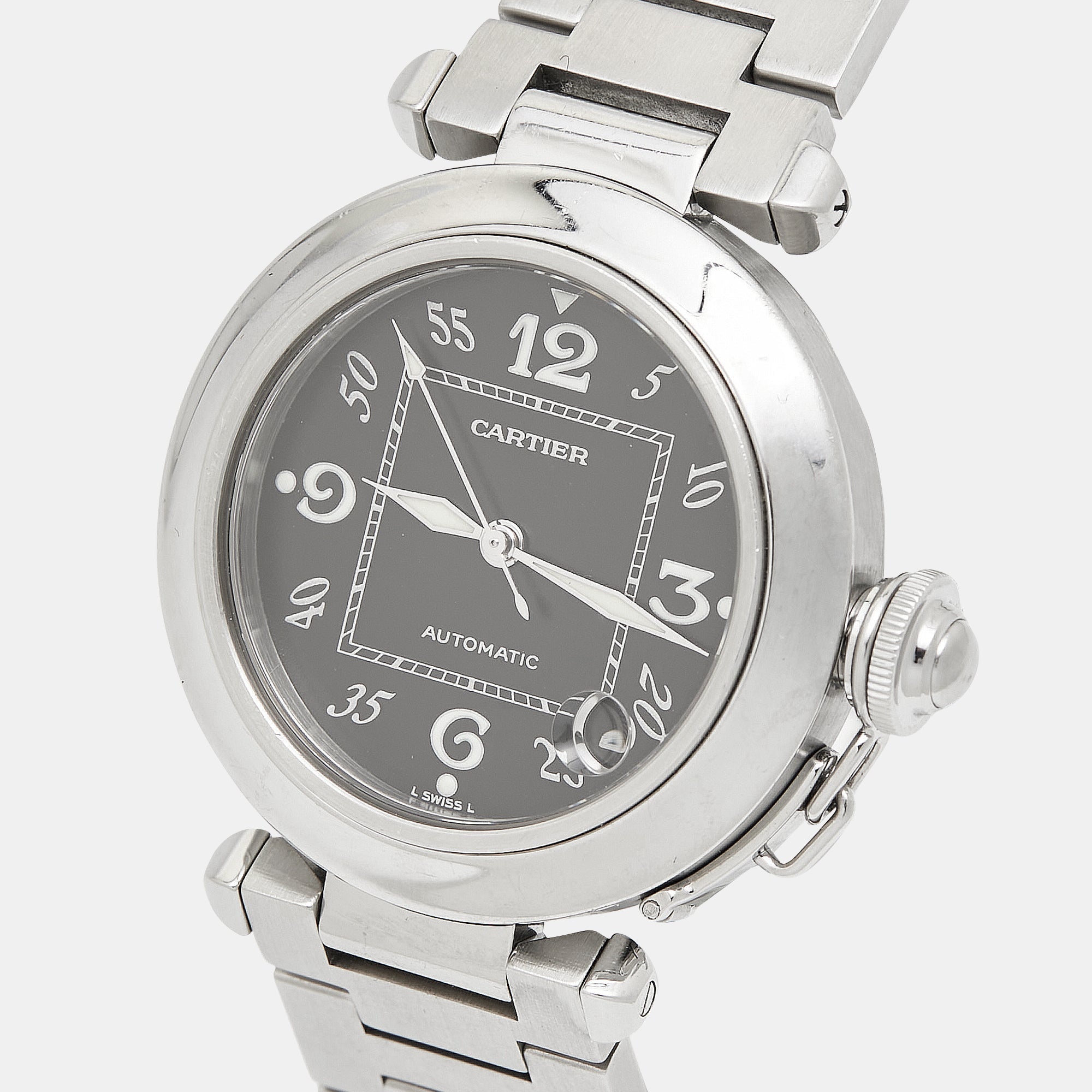 CARTIER Black Stainless Steel Pasha C de  W31043M7 Women's Wristwatch 35 mm