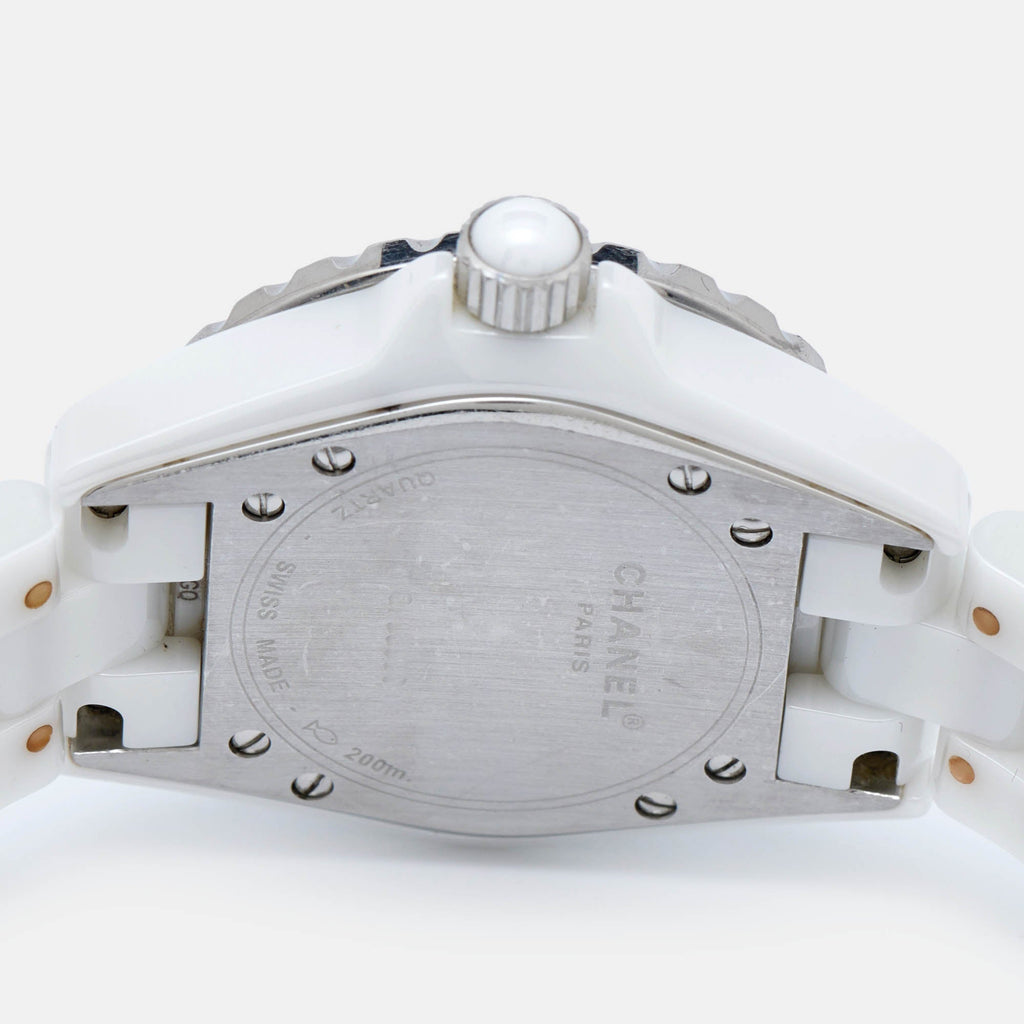 CHANEL White Ceramic Stainless Steel Diamond J12 H0967 Women's Wristwatch 33 mm