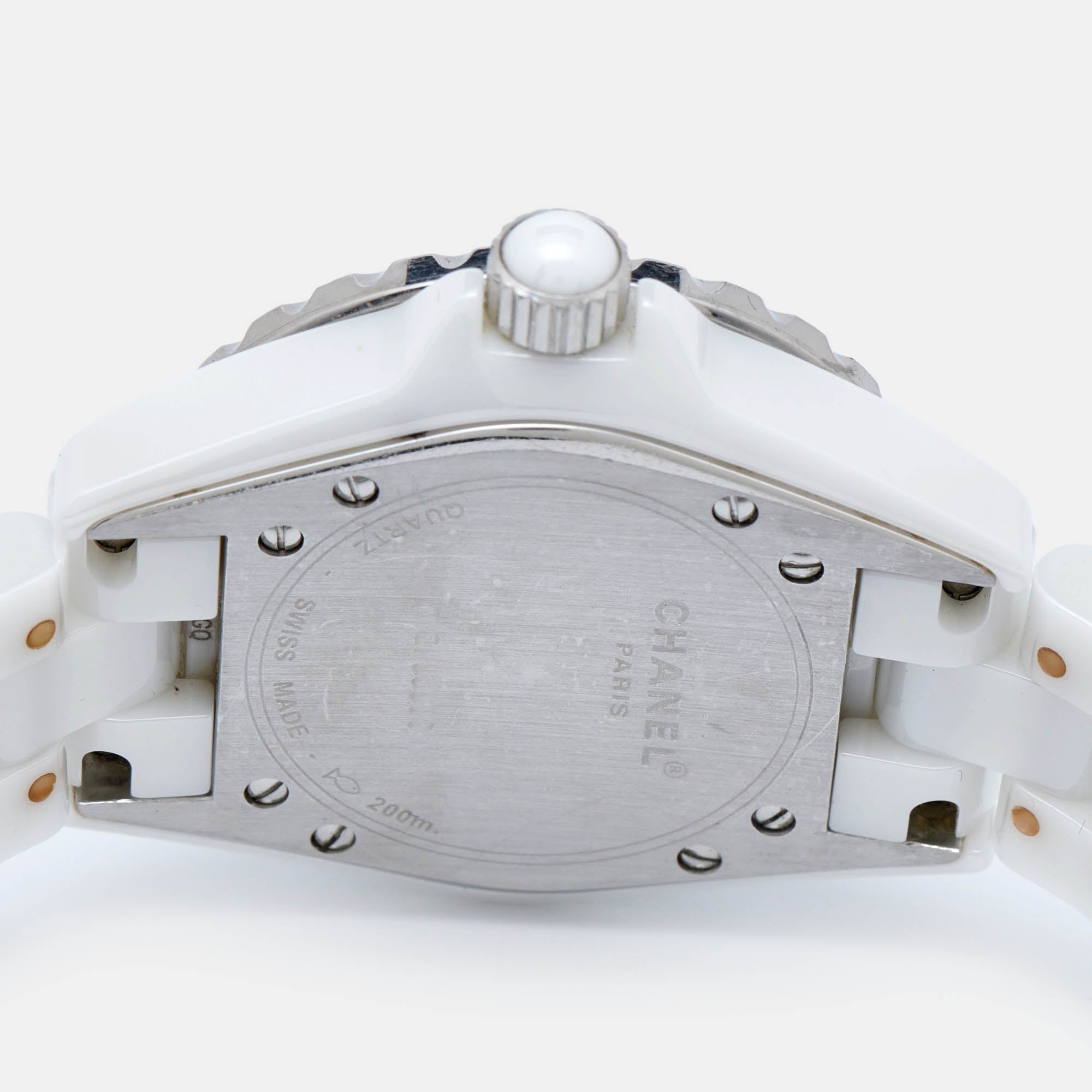 CHANEL White Ceramic Stainless Steel Diamond J12 H0967 Women's Wristwatch 33 mm
