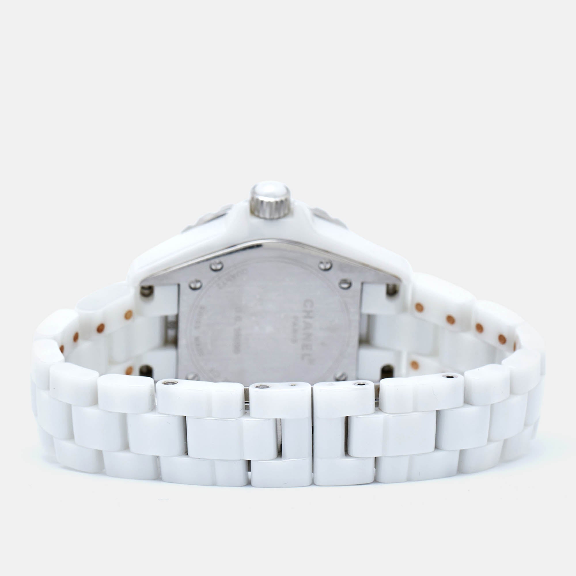 CHANEL White Ceramic Stainless Steel Diamond J12 H0967 Women's Wristwatch 33 mm