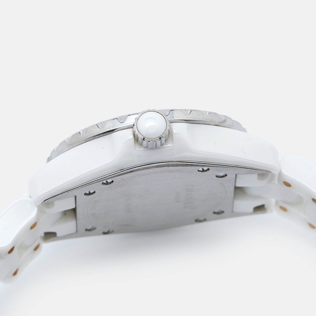 CHANEL White Ceramic Stainless Steel Diamond J12 H0967 Women's Wristwatch 33 mm