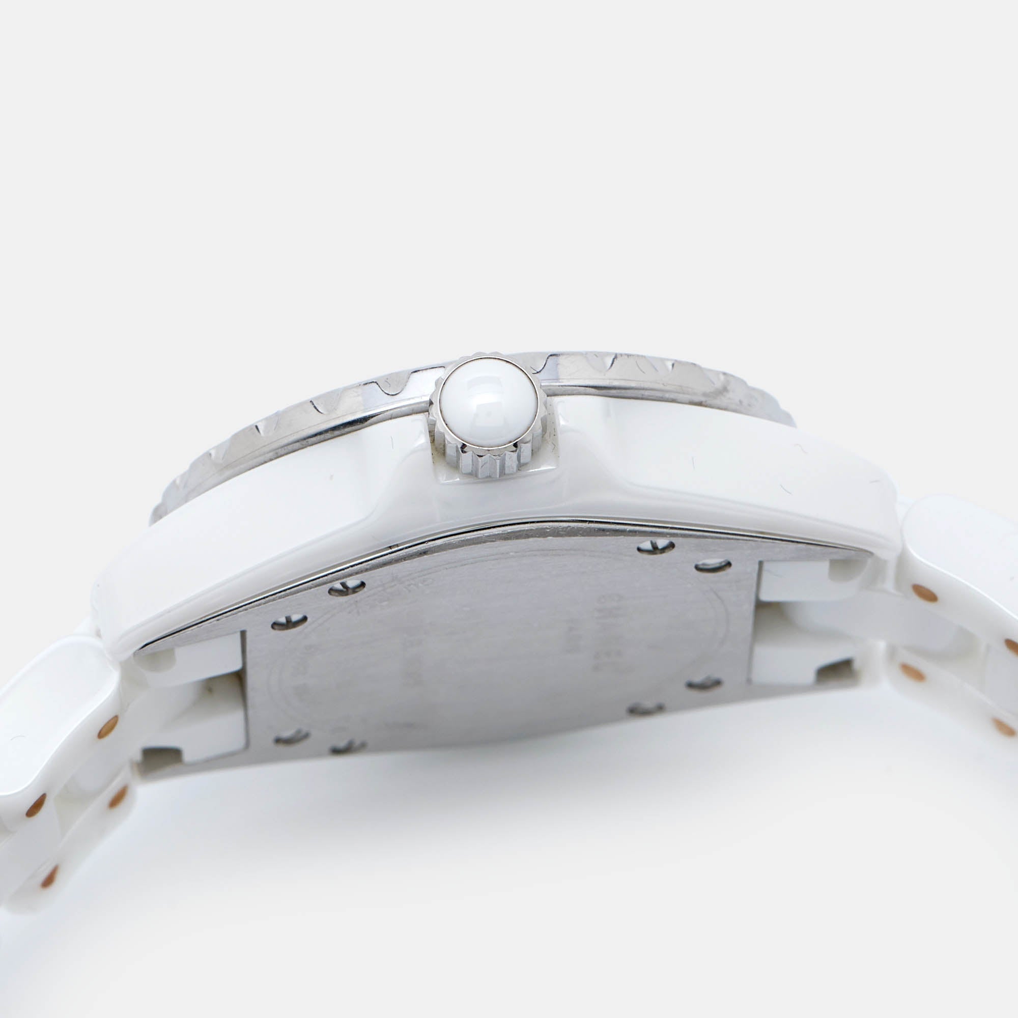 CHANEL White Ceramic Stainless Steel Diamond J12 H0967 Women's Wristwatch 33 mm