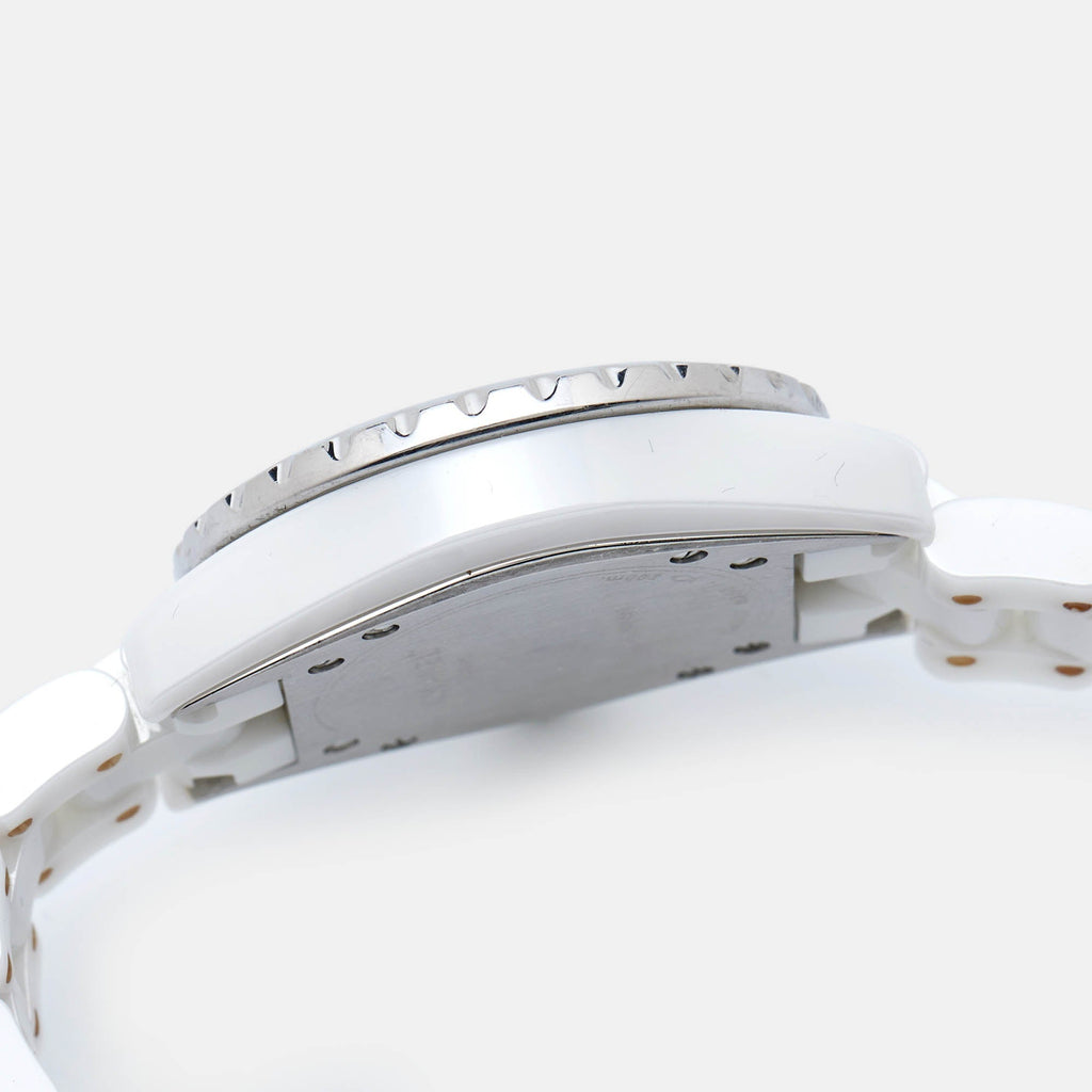 CHANEL White Ceramic Stainless Steel Diamond J12 H0967 Women's Wristwatch 33 mm