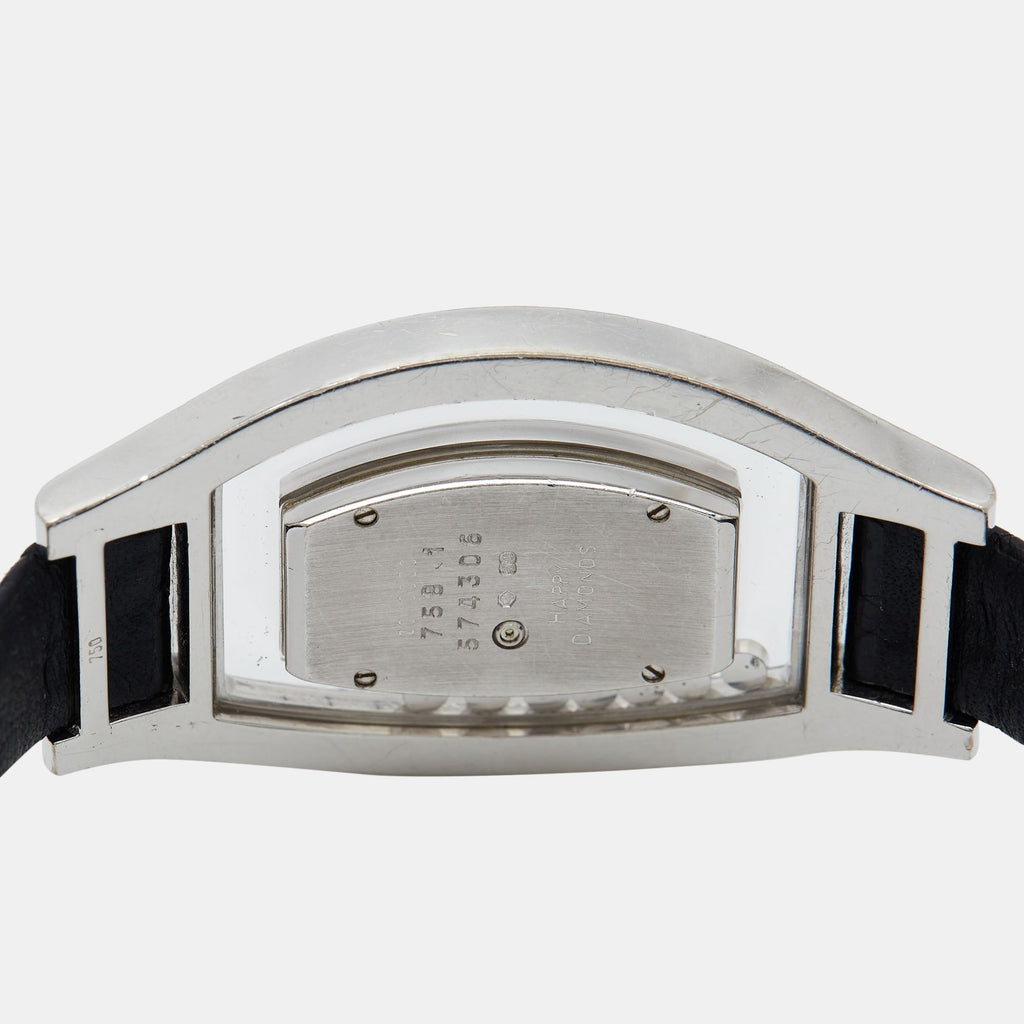 CHOPARD Silver 18k White Gold Diamond Leather Happy Diamonds 20/9028 Women's Wristwatch 28.5 mm