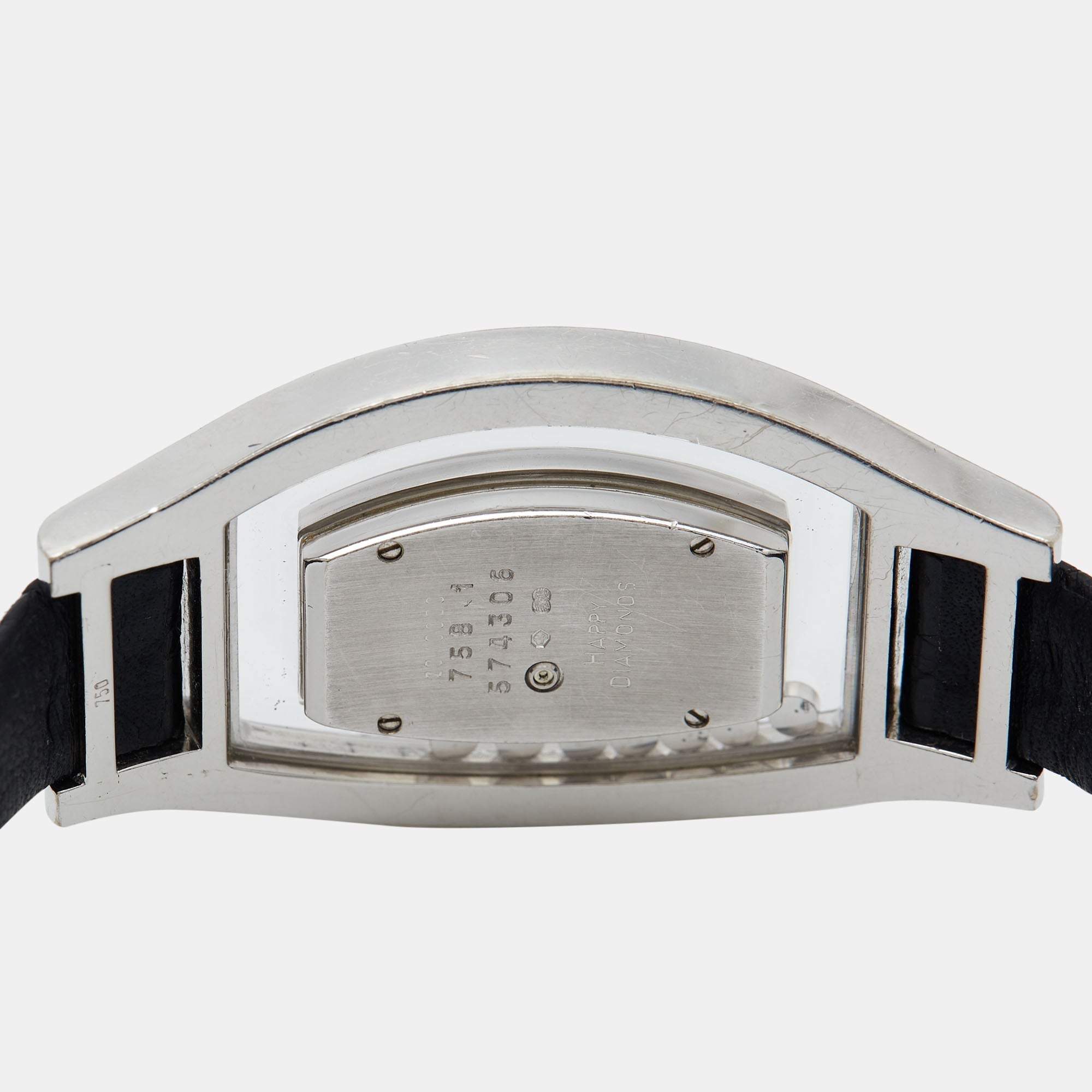 CHOPARD Silver 18k White Gold Diamond Leather Happy Diamonds 20/9028 Women's Wristwatch 28.5 mm