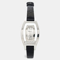CHOPARD Silver 18k White Gold Diamond Leather Happy Diamonds 20/9028 Women's Wristwatch 28.5 mm