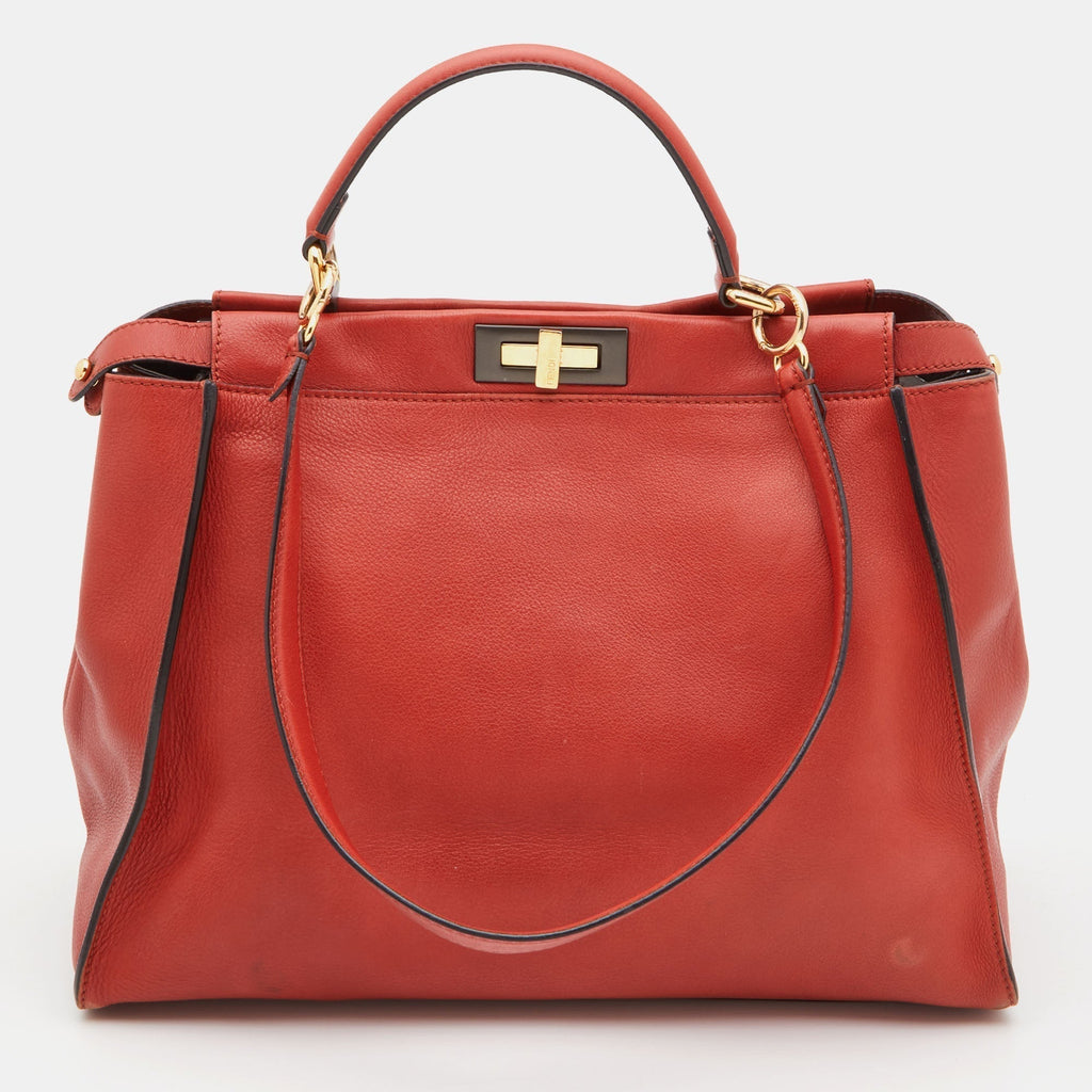 FENDI Rust Leather Large Peekaboo Iconic Top Handle Bag