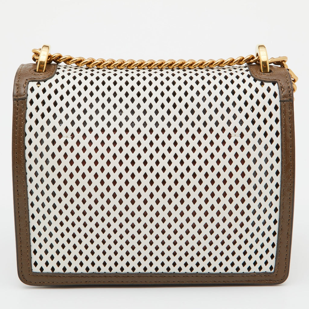 FENDI White/Olive Green Perforeted Leather Small Kan U Shoulder Bag
