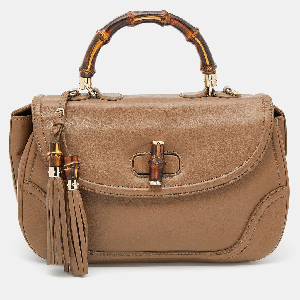 Gucci Brown Leather Large New Bamboo Tassel Top Handle bag