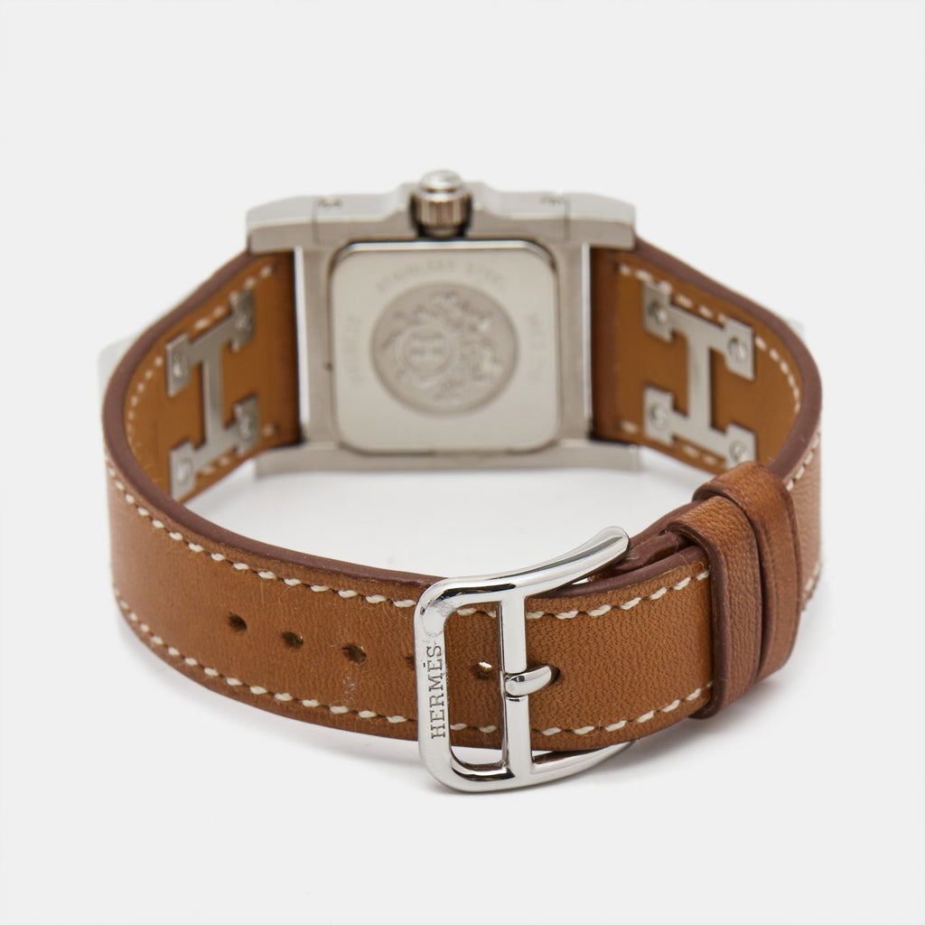 HERMES Silver Stainless Steel Leather Medor W028321WW00 Women's Wristwatch 23 mm
