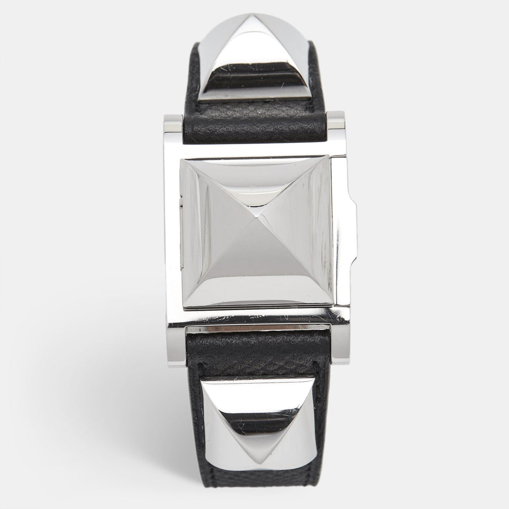 HERMES Silver Stainless Steel Leather Medor W028322WW00 Women's Wristwatch 23 mm