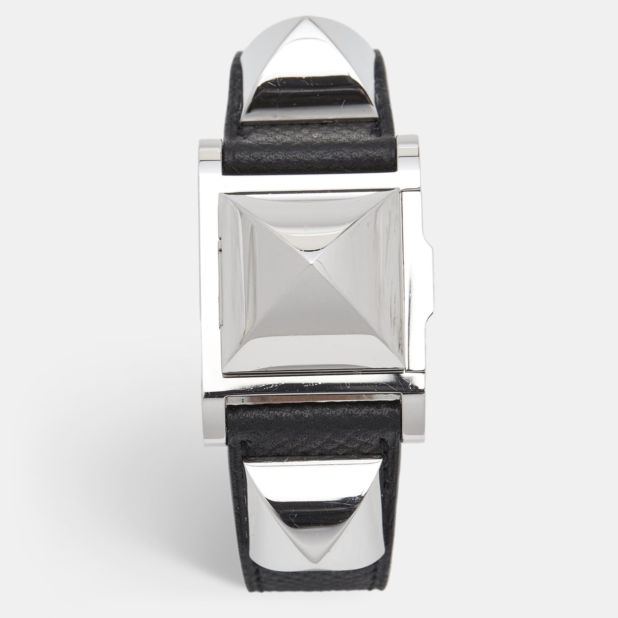 HERMES Silver Stainless Steel Leather Medor W028322WW00 Women's Wristwatch 23 mm