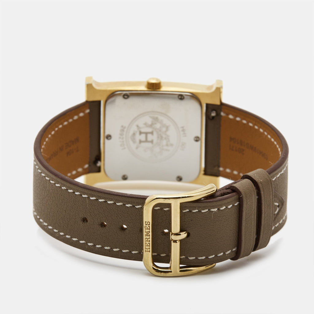 Hermes  Champagne Gold Plated Stainless Steel Leather Heure H HH1.501 Women's Wristwatch 26 mm