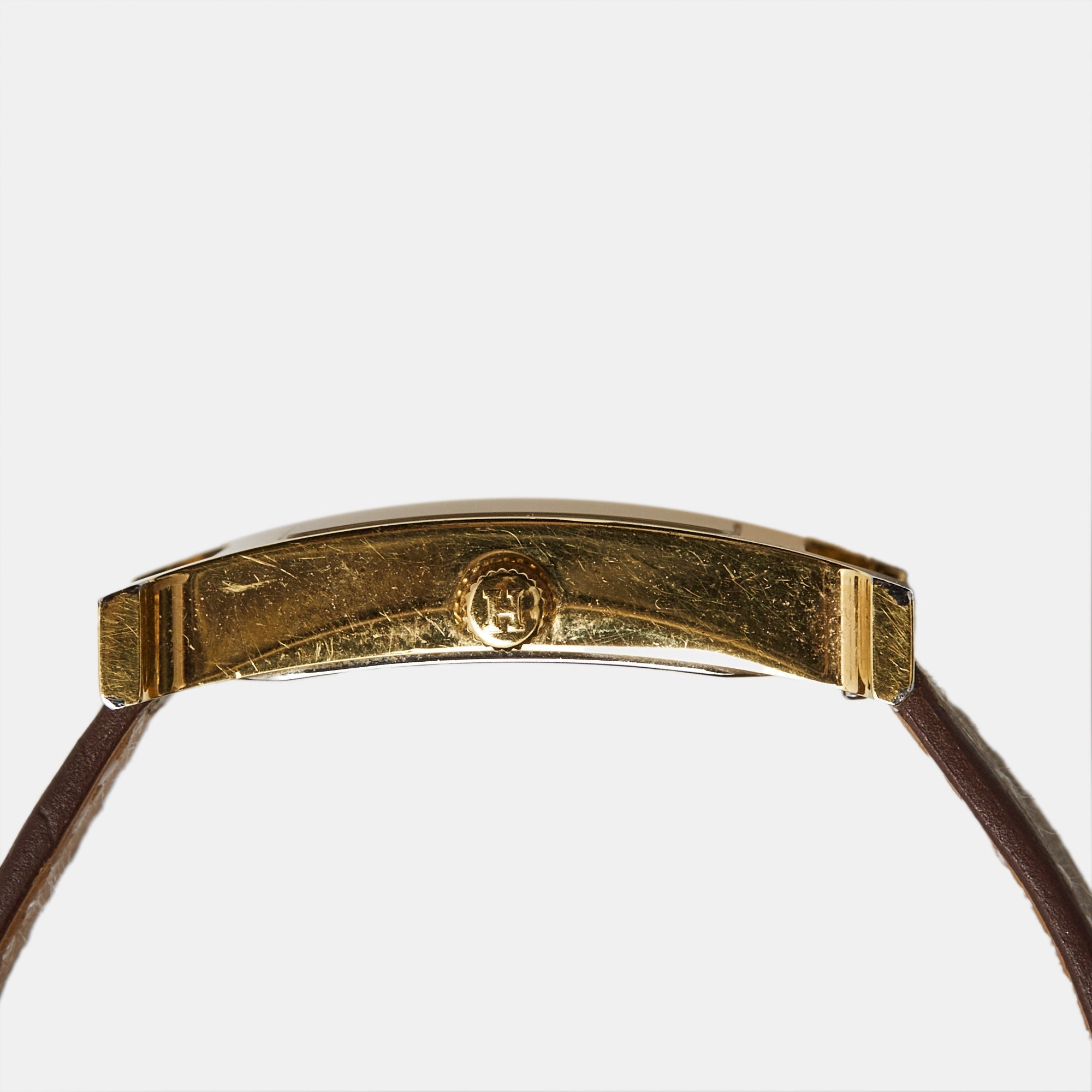 Hermes  Champagne Gold Plated Stainless Steel Leather Heure H HH1.501 Women's Wristwatch 26 mm