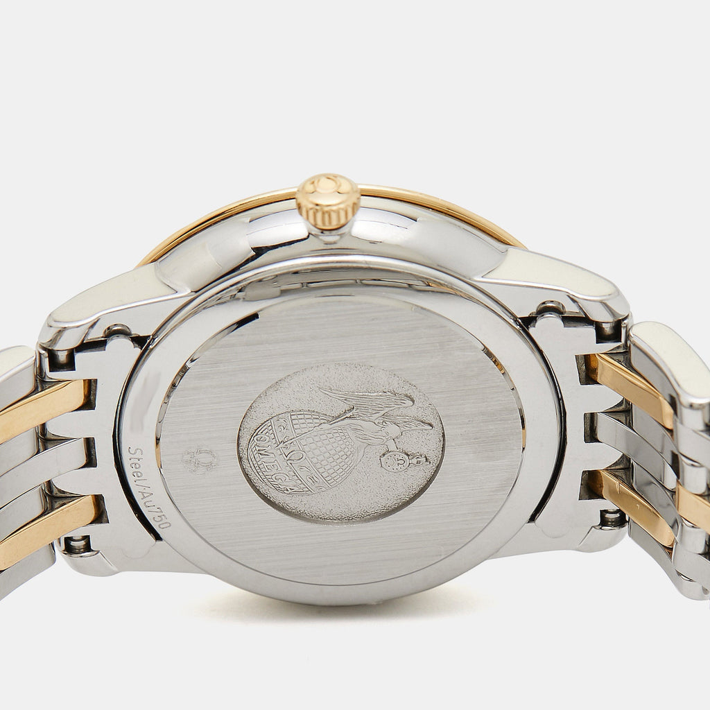 OMEGA Champagne Diamond 18K Yellow Gold Stainless Steel De Ville Prestige 424.20.27.60.58.002 Women's Wristwatch 27.40 mm