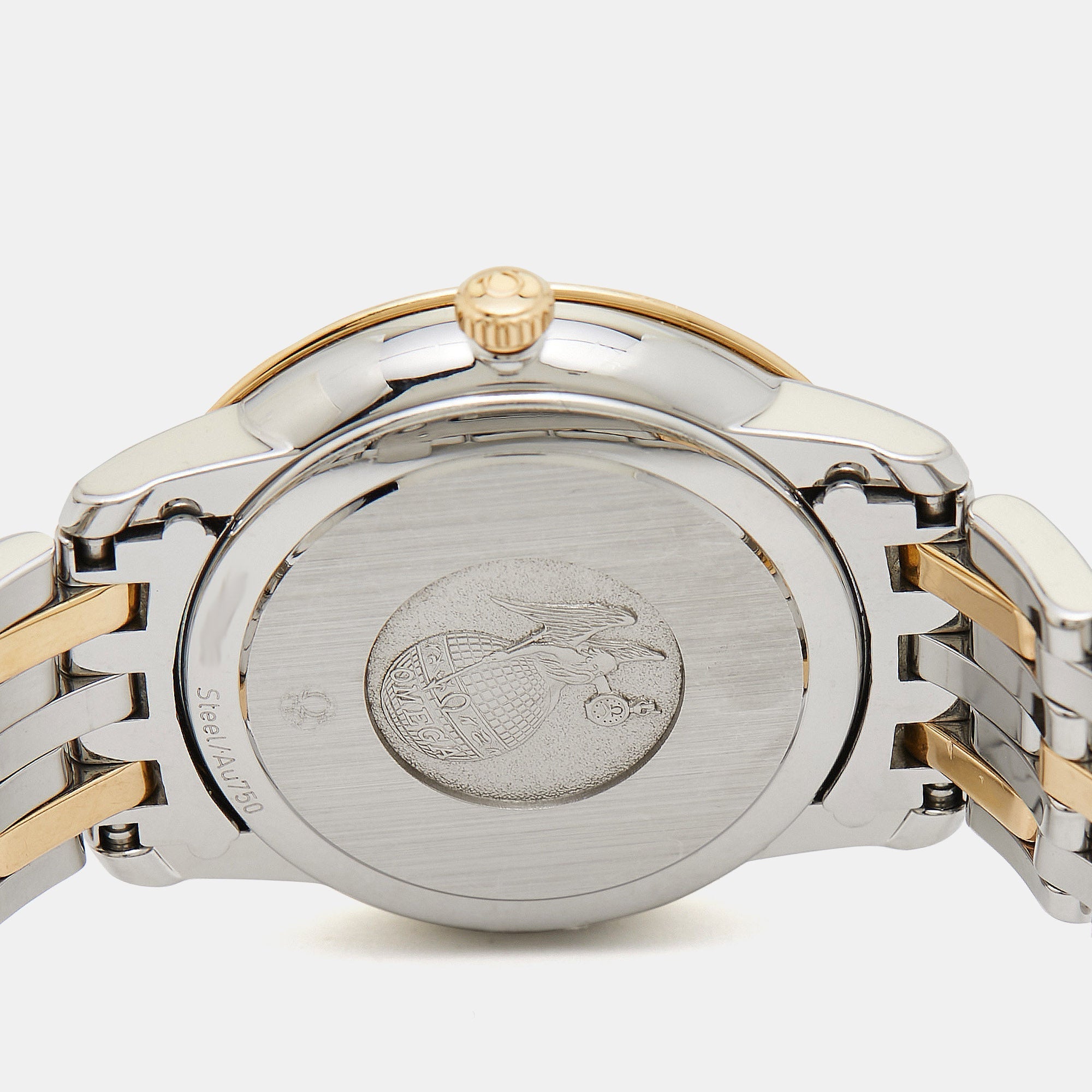 OMEGA Champagne Diamond 18K Yellow Gold Stainless Steel De Ville Prestige 424.20.27.60.58.002 Women's Wristwatch 27.40 mm