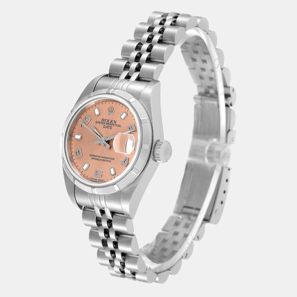 ROLEX Pink Stainless Steel Oyster Perpetual Date 79190 Women's Wristwatch 26 mm