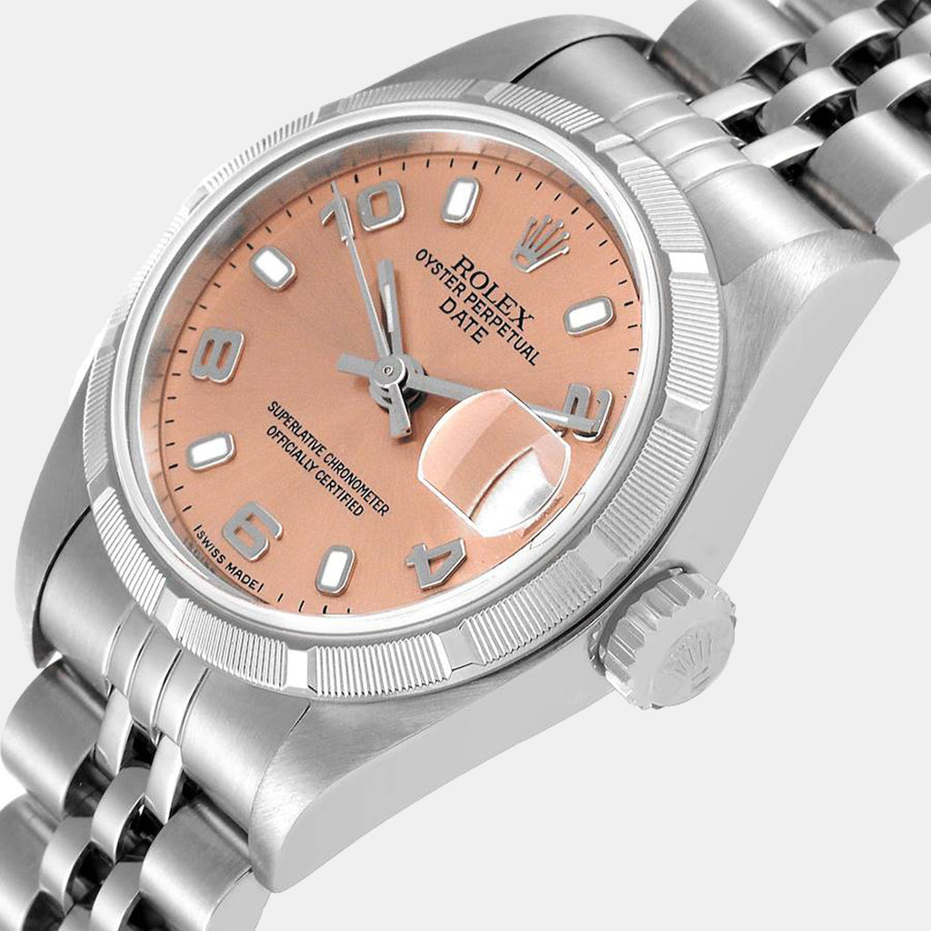 ROLEX Pink Stainless Steel Oyster Perpetual Date 79190 Women's Wristwatch 26 mm