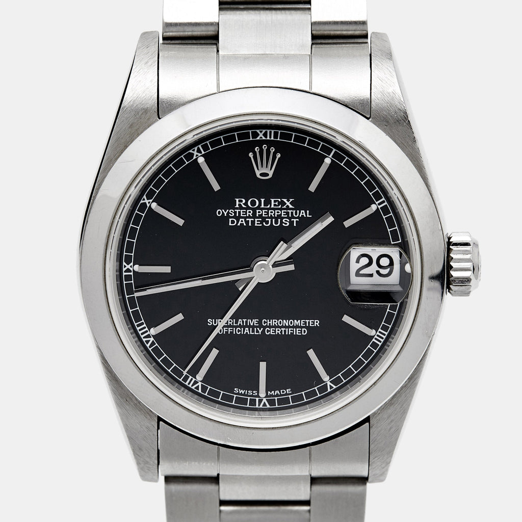 ROLEX Black Stainless Steel Datejust 78240 Women's Wristwatch 31 mm