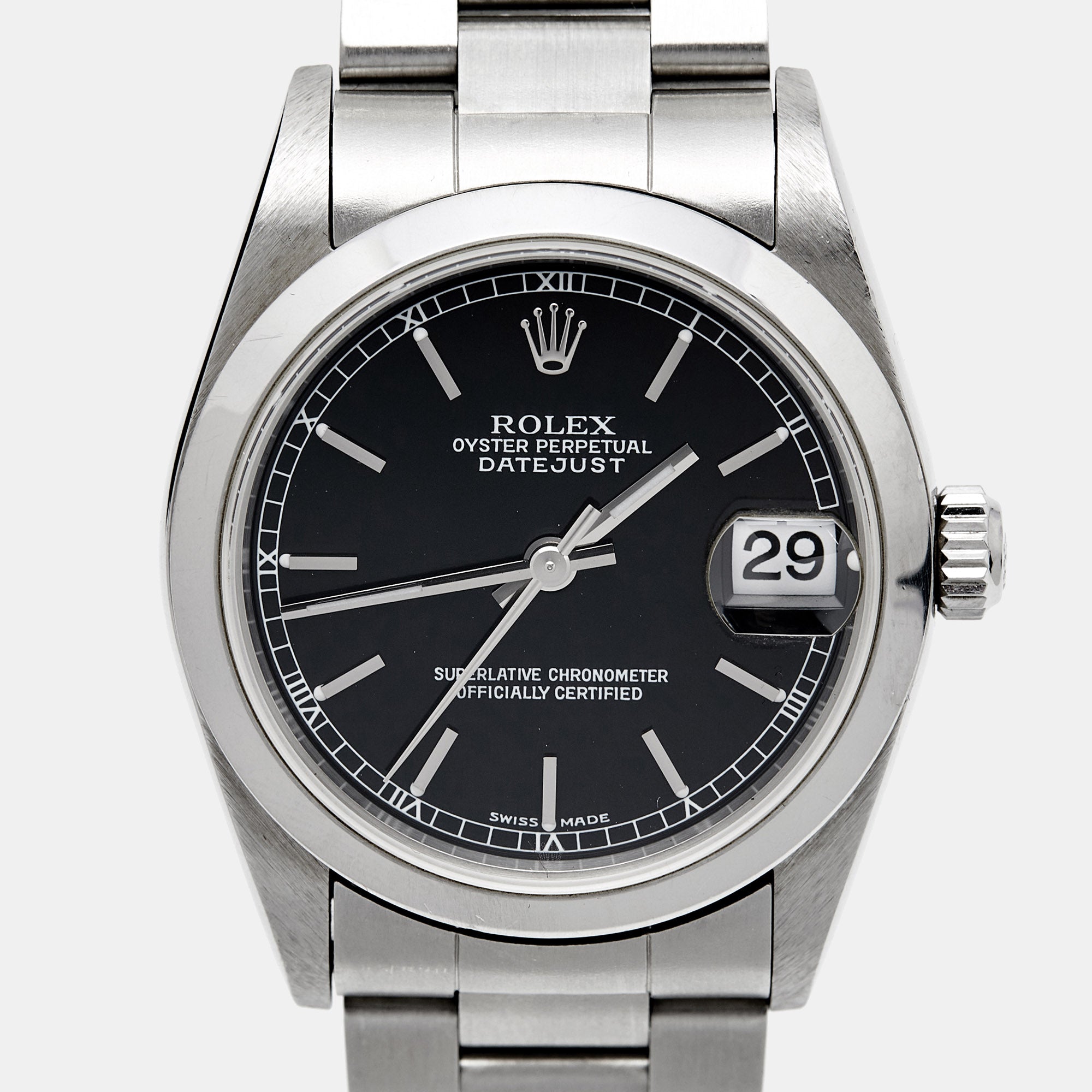 ROLEX Black Stainless Steel Datejust 78240 Women's Wristwatch 31 mm