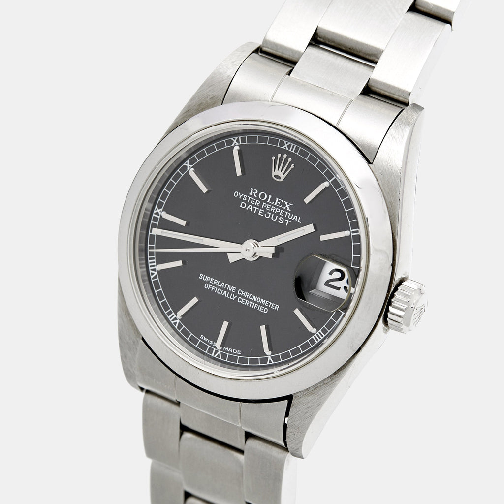 ROLEX Black Stainless Steel Datejust 78240 Women's Wristwatch 31 mm
