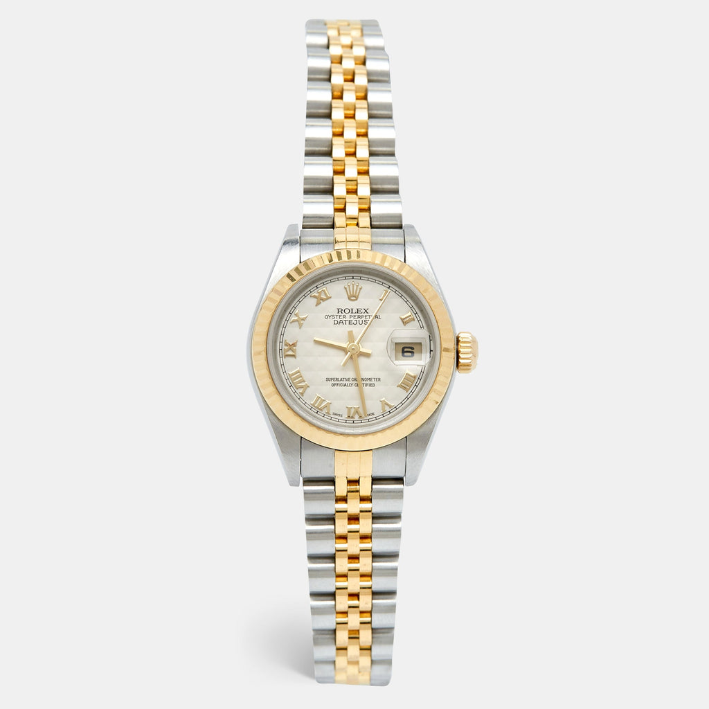 ROLEX Ivory 18k Gold Stainless Steel 79173 Women's Wristwatch 26 mm