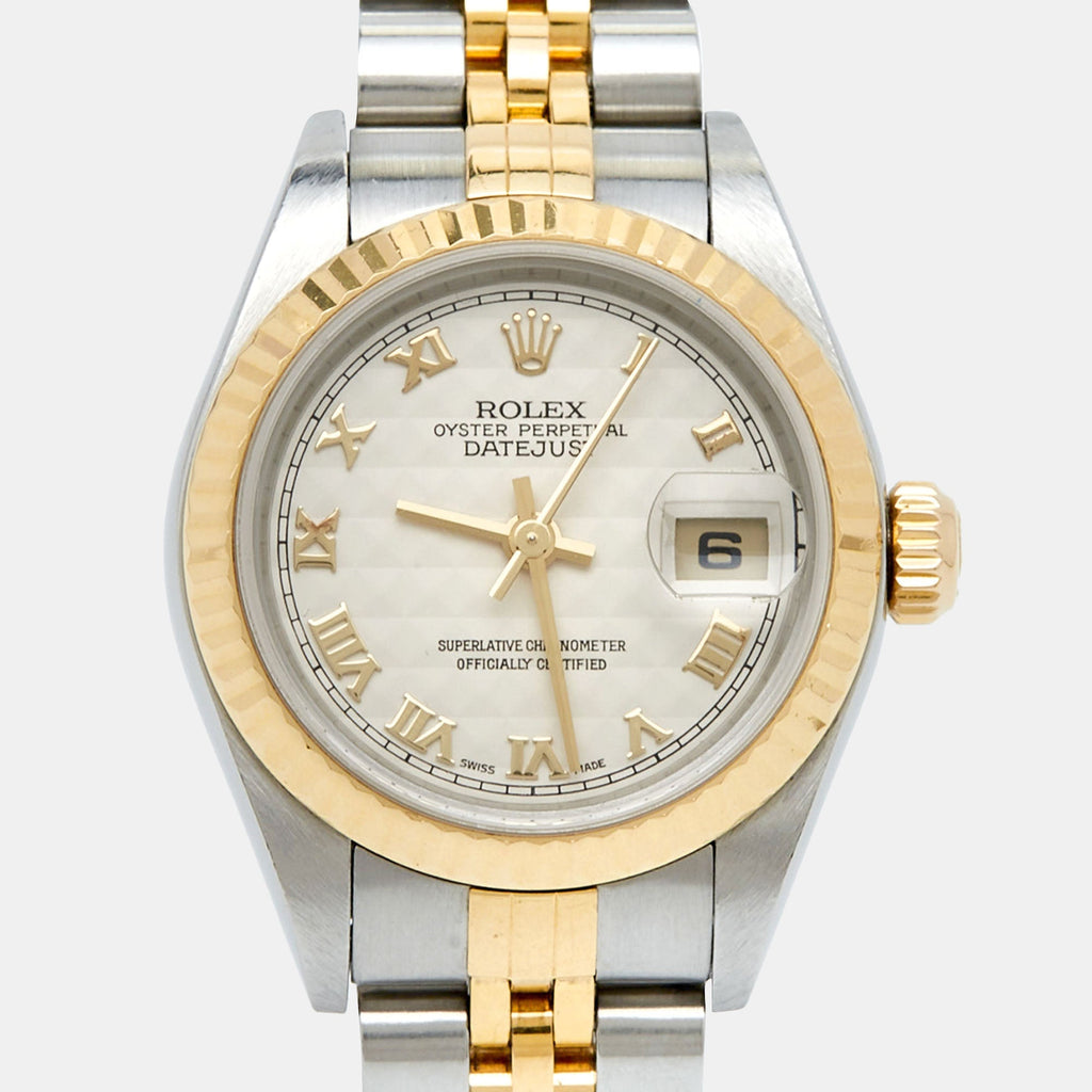 ROLEX Ivory 18k Gold Stainless Steel 79173 Women's Wristwatch 26 mm