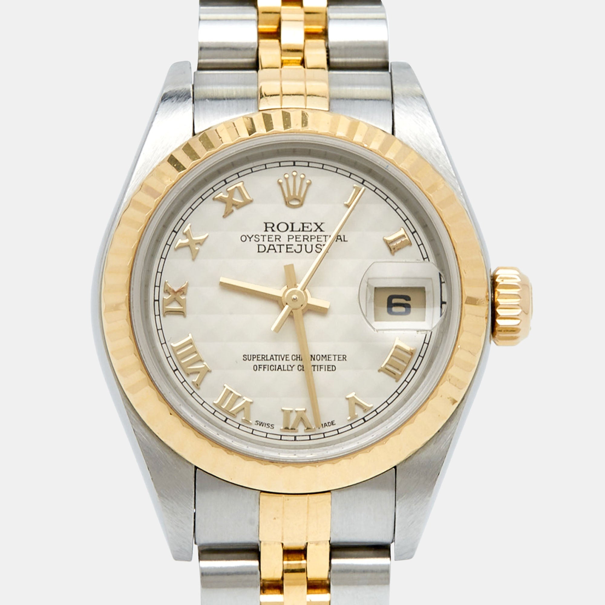 ROLEX Ivory 18k Gold Stainless Steel 79173 Women's Wristwatch 26 mm