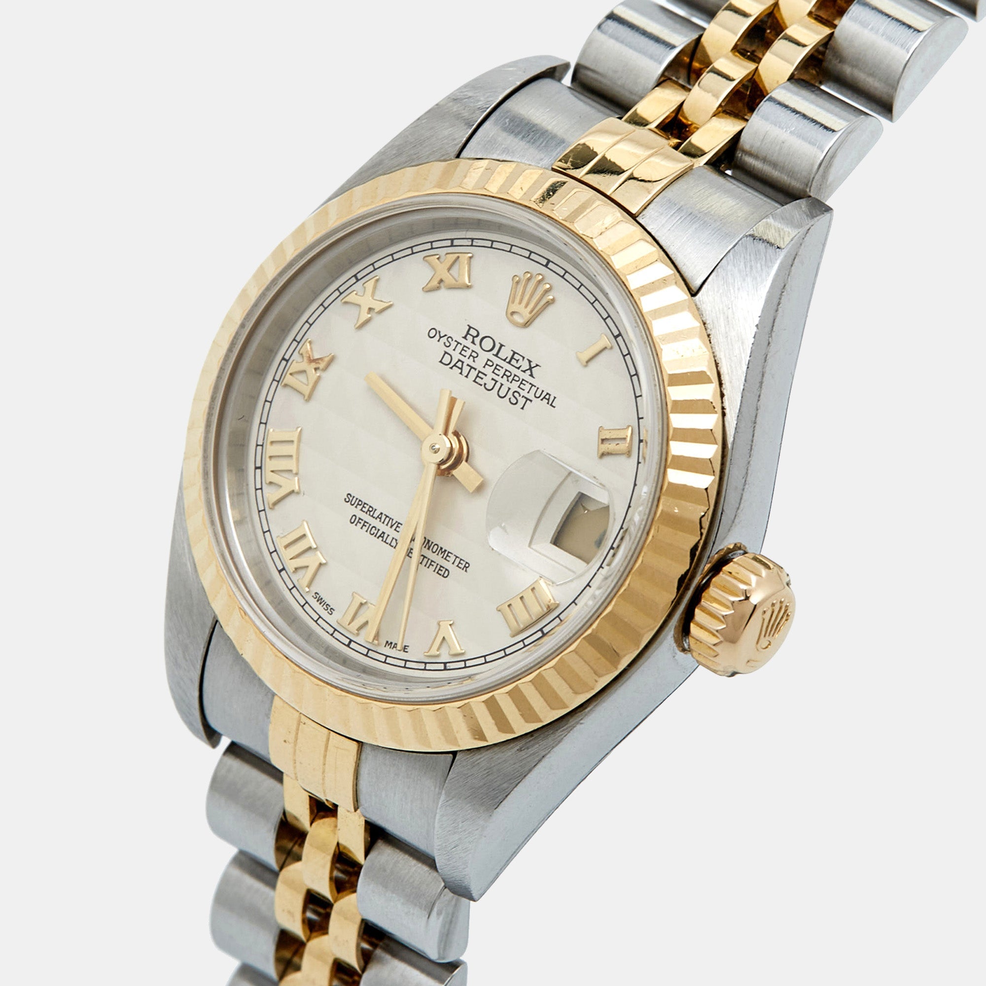 ROLEX Ivory 18k Gold Stainless Steel 79173 Women's Wristwatch 26 mm