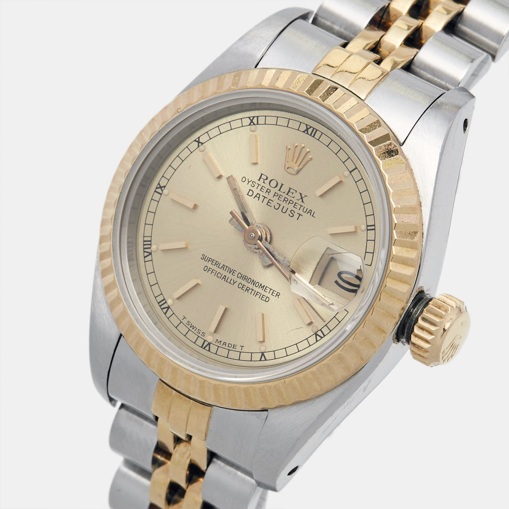 ROLEX Champagne 18k Yellow Gold Stainless Steel Datejust 69173 Women's Wristwatch 26 mm