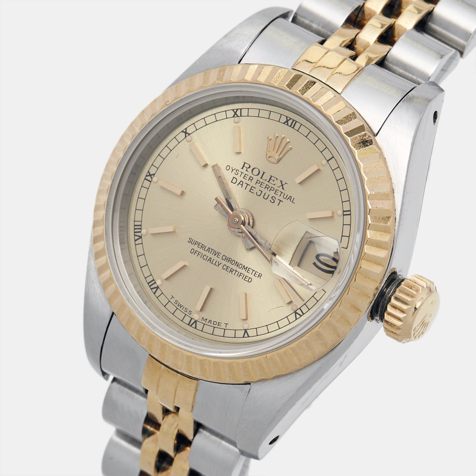 ROLEX Champagne 18k Yellow Gold Stainless Steel Datejust 69173 Women's Wristwatch 26 mm